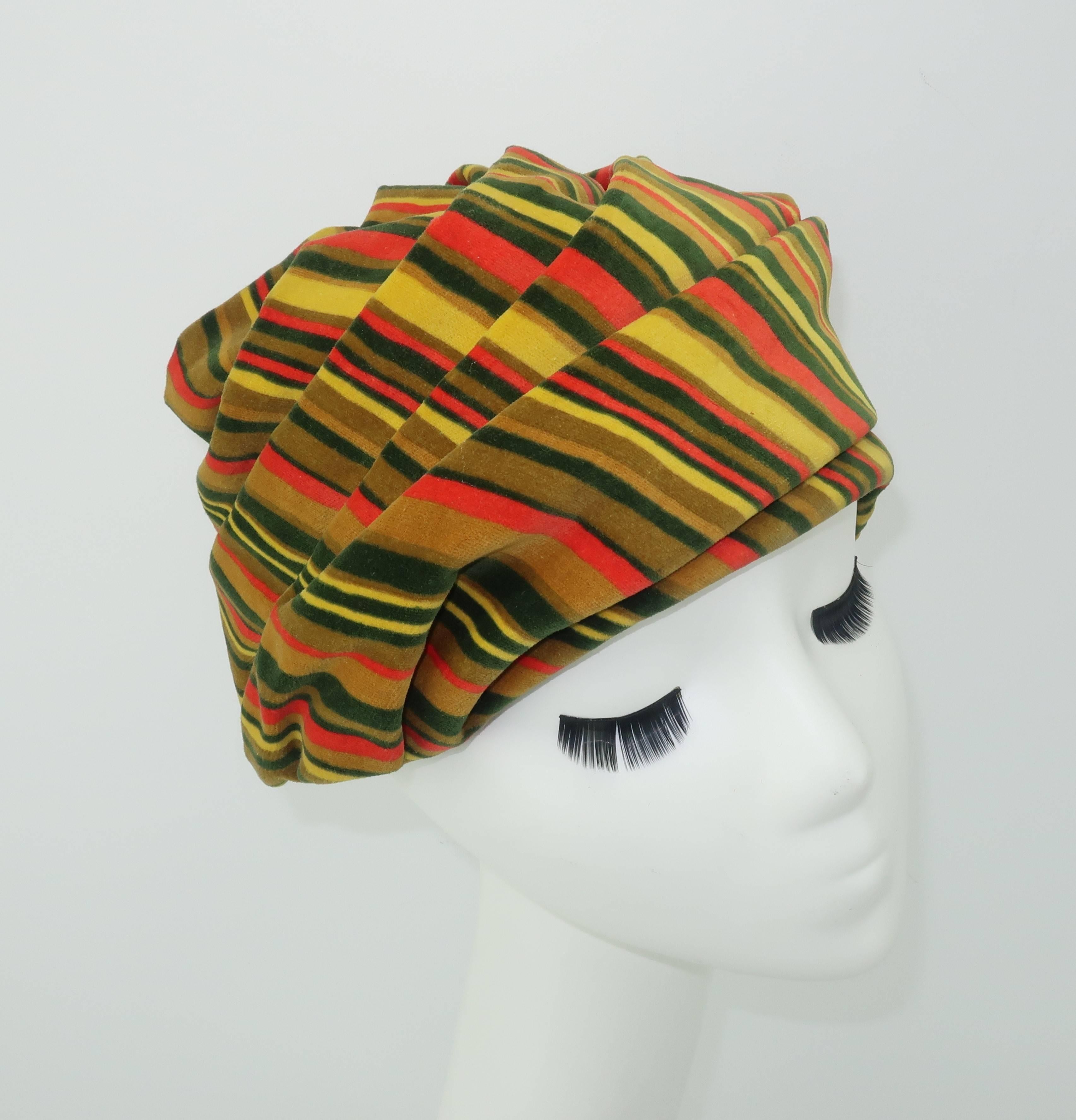 Gray C.1960 Striped Velvet Turban Style Hat