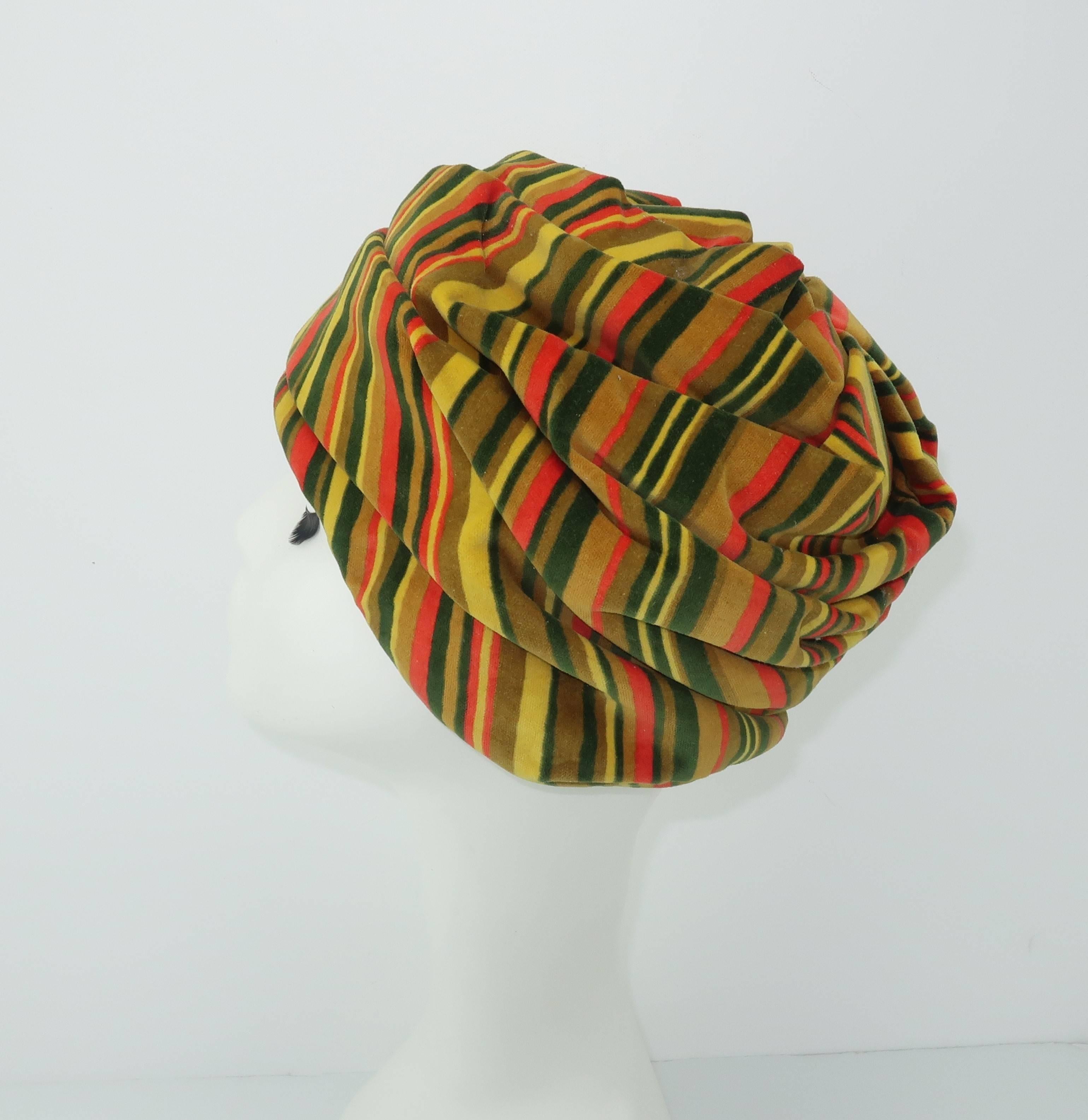 Women's C.1960 Striped Velvet Turban Style Hat