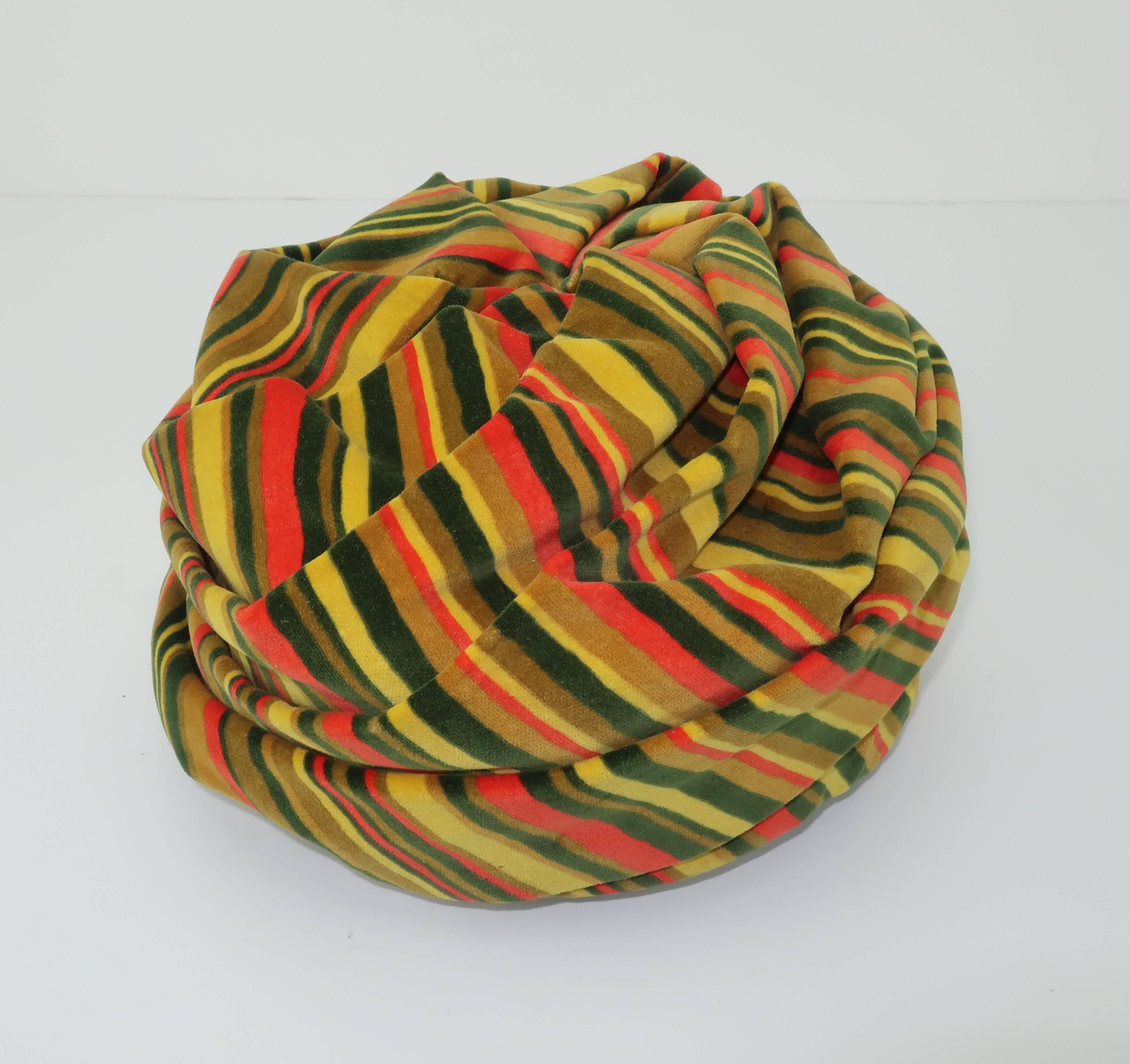 C.1960 Striped Velvet Turban Style Hat 3