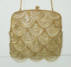 C.1960 Walborg Art Deco Style Gold Beaded Handbag