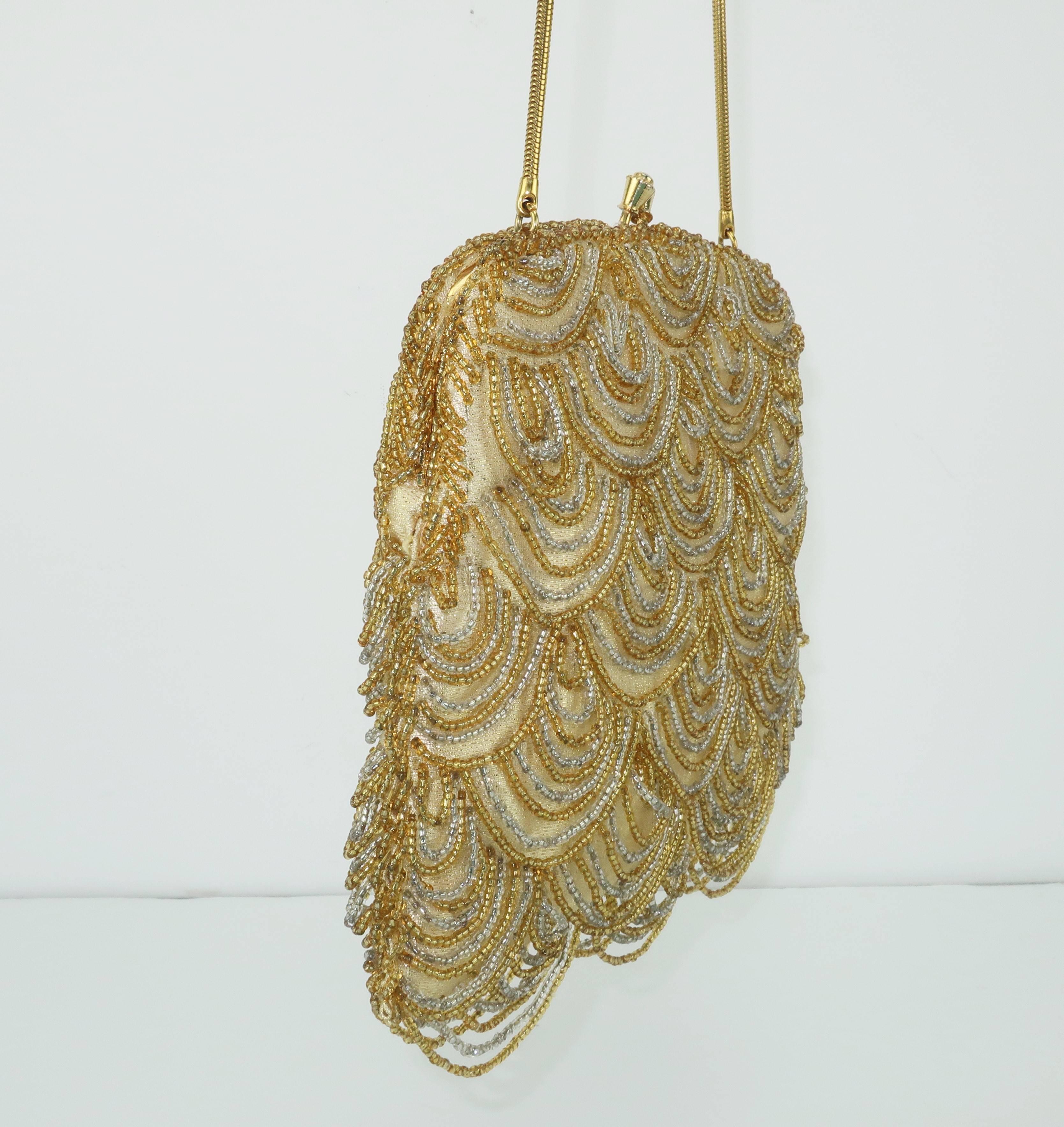 Brown C.1960 Walborg Art Deco Style Gold Beaded Handbag