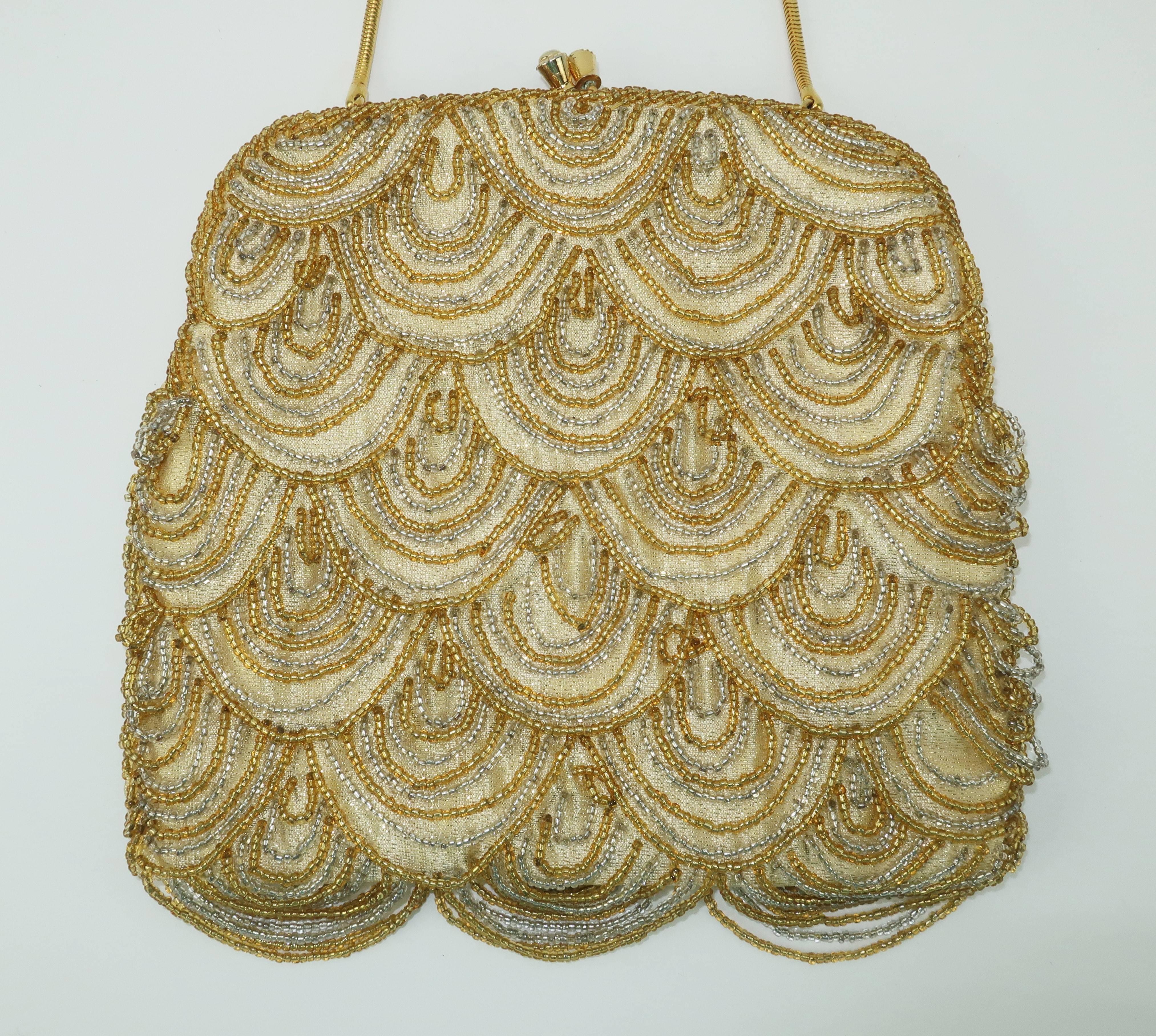 Women's C.1960 Walborg Art Deco Style Gold Beaded Handbag