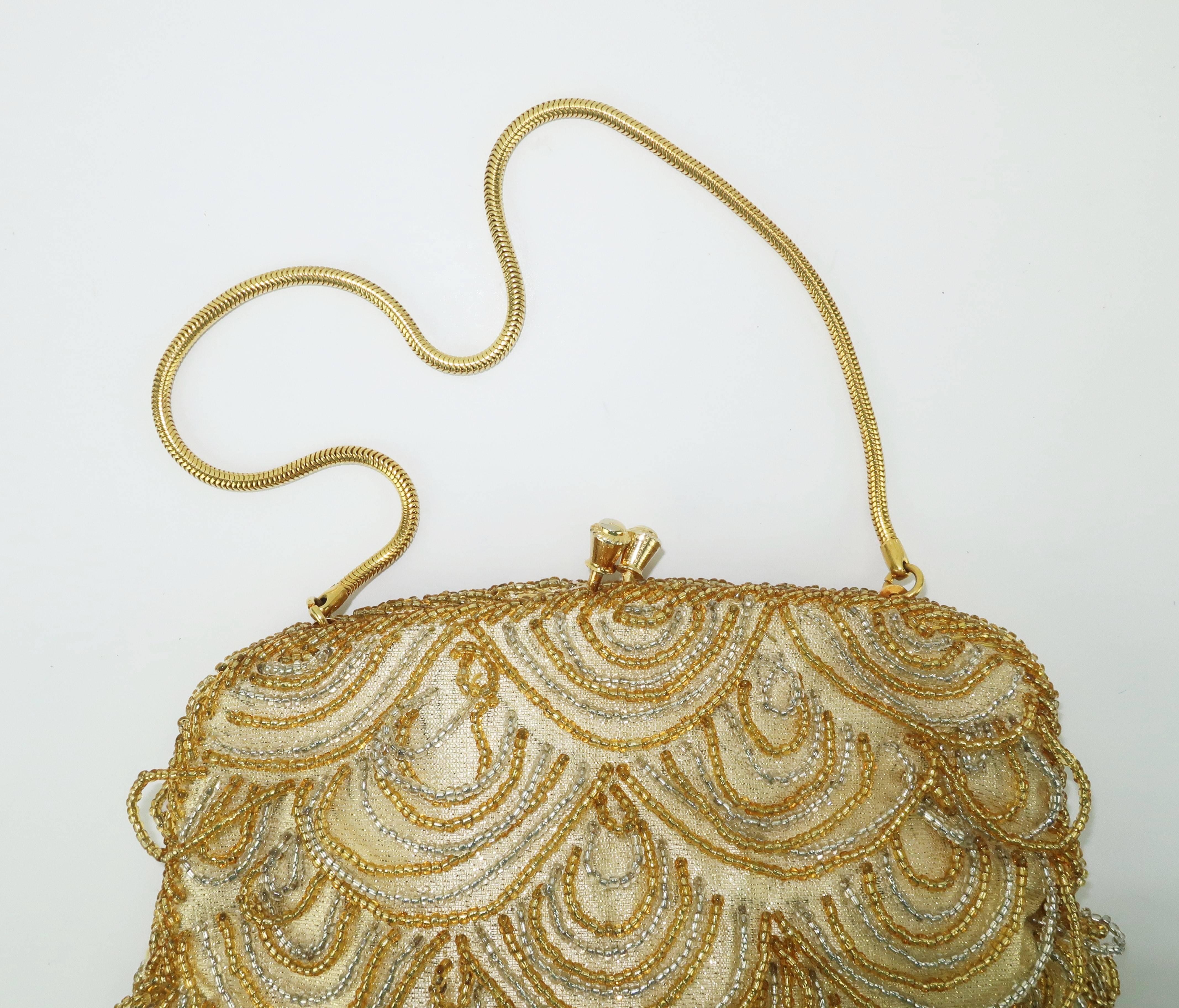 C.1960 Walborg Art Deco Style Gold Beaded Handbag 3