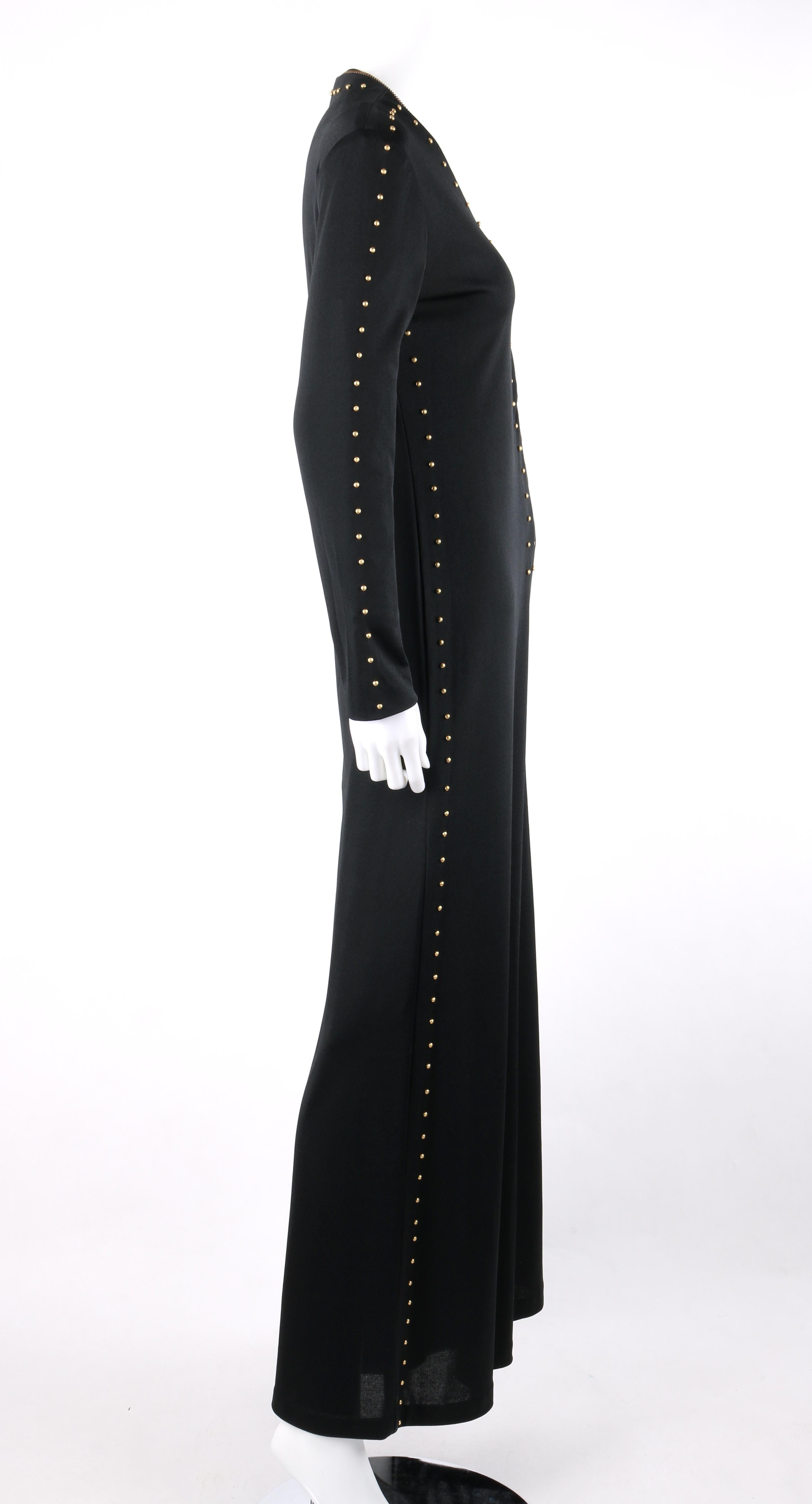 c.1960’s - c.1970's Black Gold Metal Stud Embellished Wide Flare Pant Jumpsuit In Good Condition In Thiensville, WI