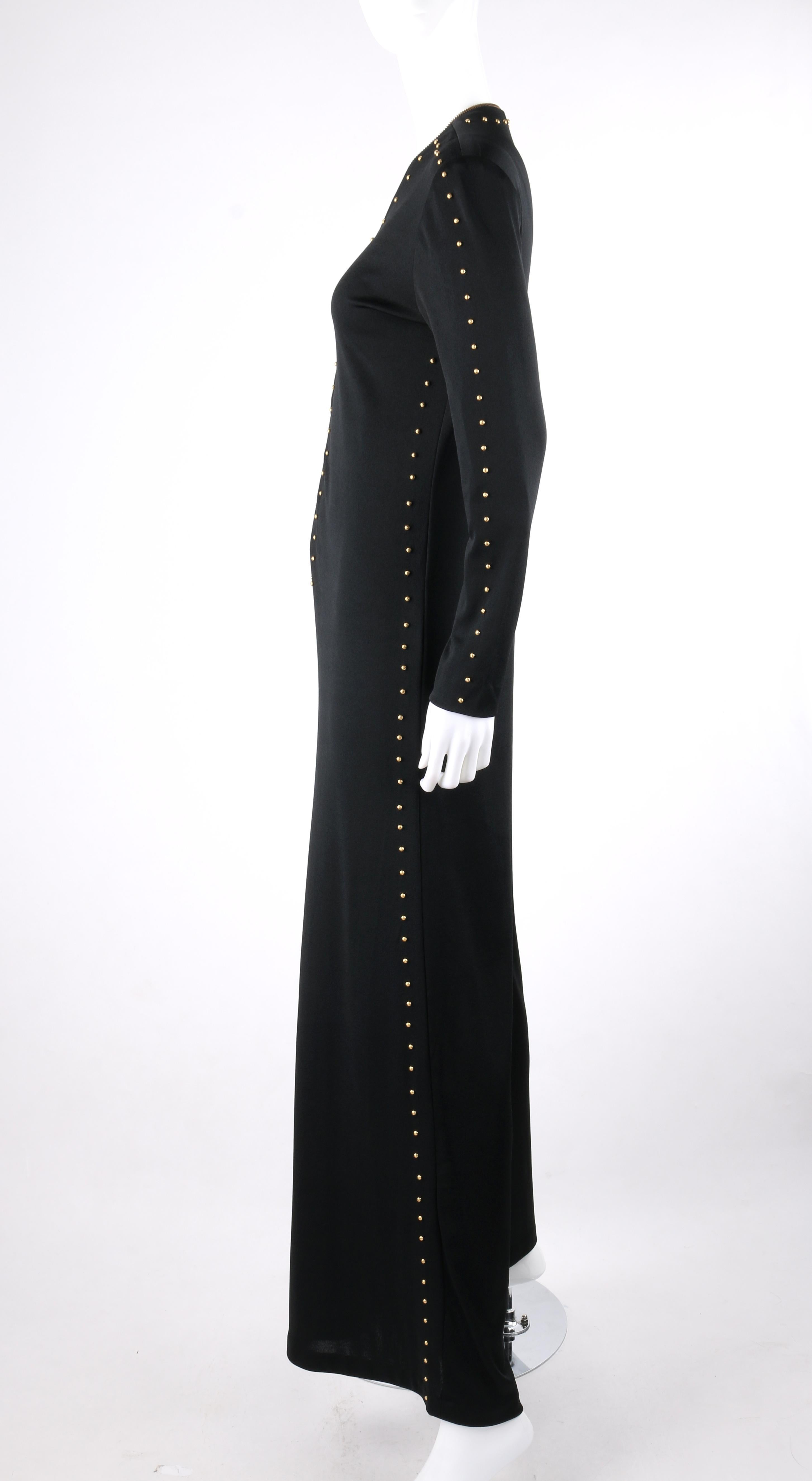 c.1960’s - c.1970's Black Gold Metal Stud Embellished Wide Flare Pant Jumpsuit 1