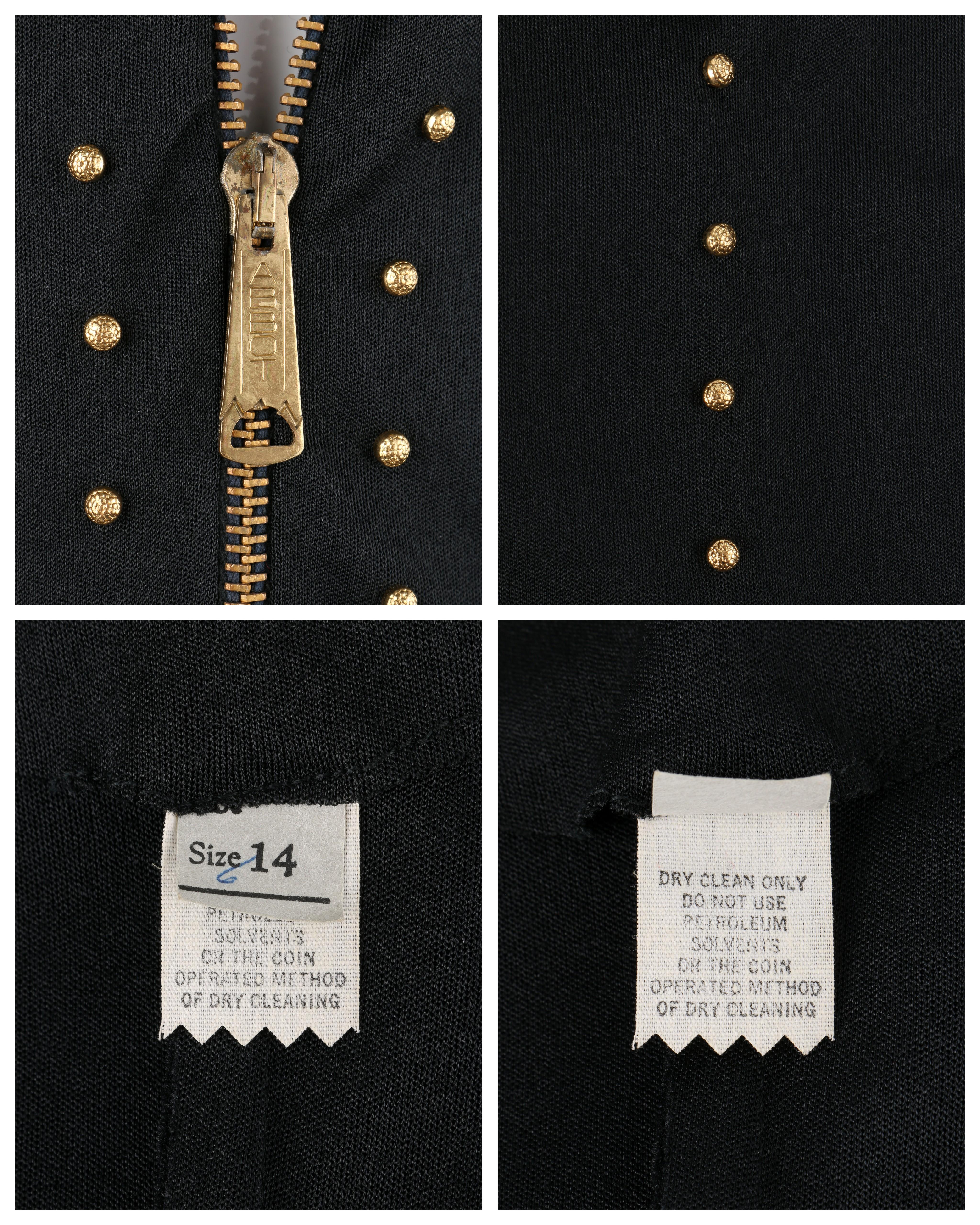 c.1960’s - c.1970's Black Gold Metal Stud Embellished Wide Flare Pant Jumpsuit 4