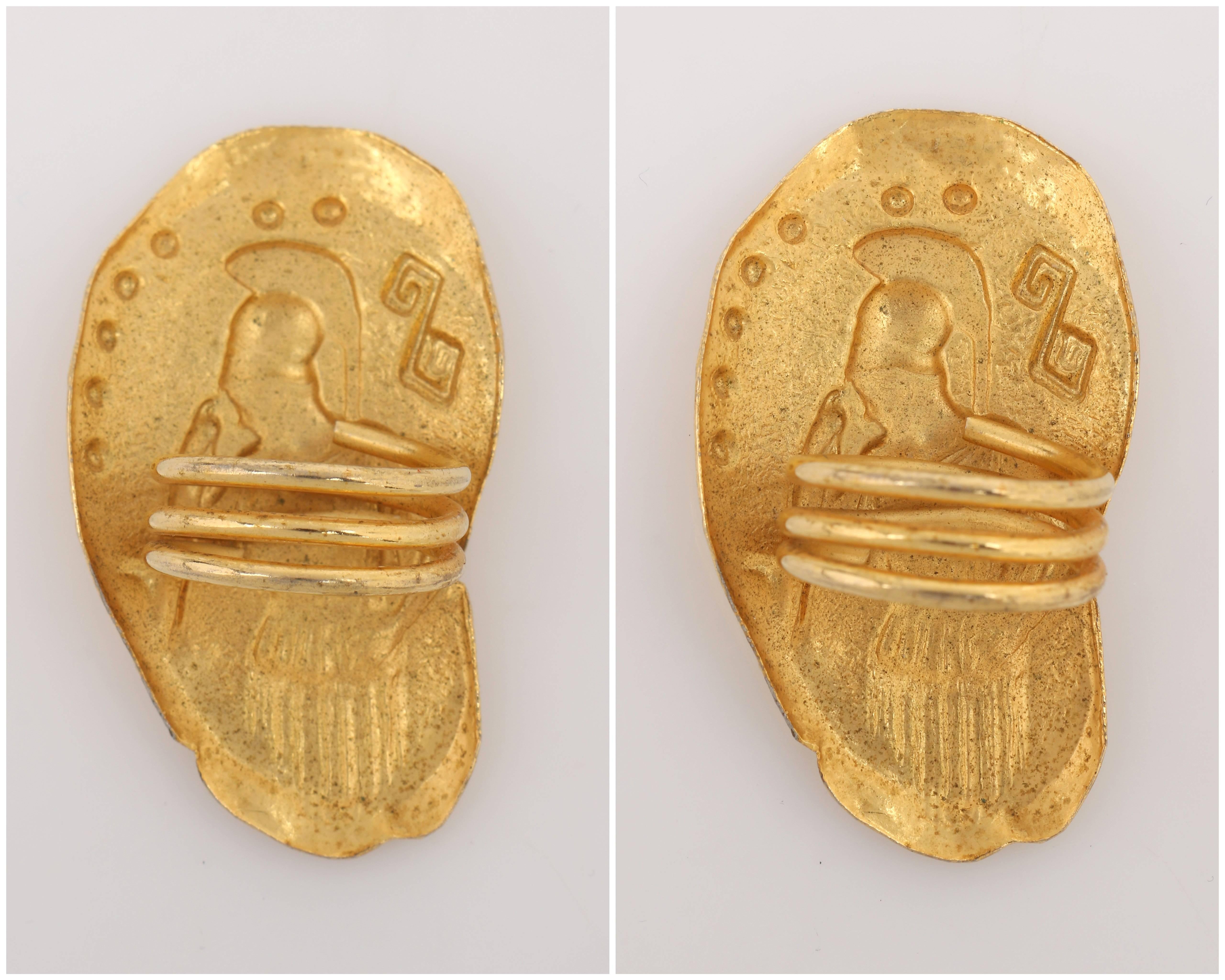 c.1960's Gold Greek Goddess Athena Large Egyptian Revival Statement Ring 1