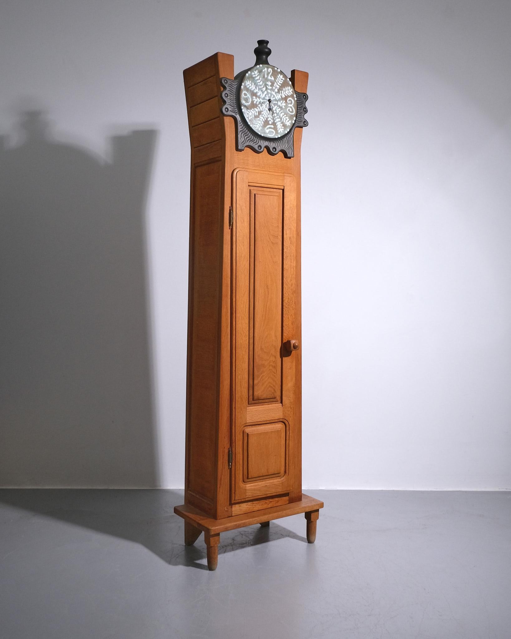 c.1960s Guillerme et Chambron Longcase Clock With Glazed Ceramic Face In Excellent Condition For Sale In London, GB
