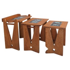 c.1960s Guillerme et Chambron Set of Three Nesting Tables With Ceramic Tiles