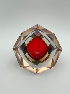 c.1960s Italian Murano Diamond Faceted Sommerso Glass Bowl Vase