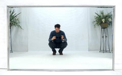 c1960s Large 37x61 Rectangle Solid Aluminum Frame Mid Century Modern Wall Mirror