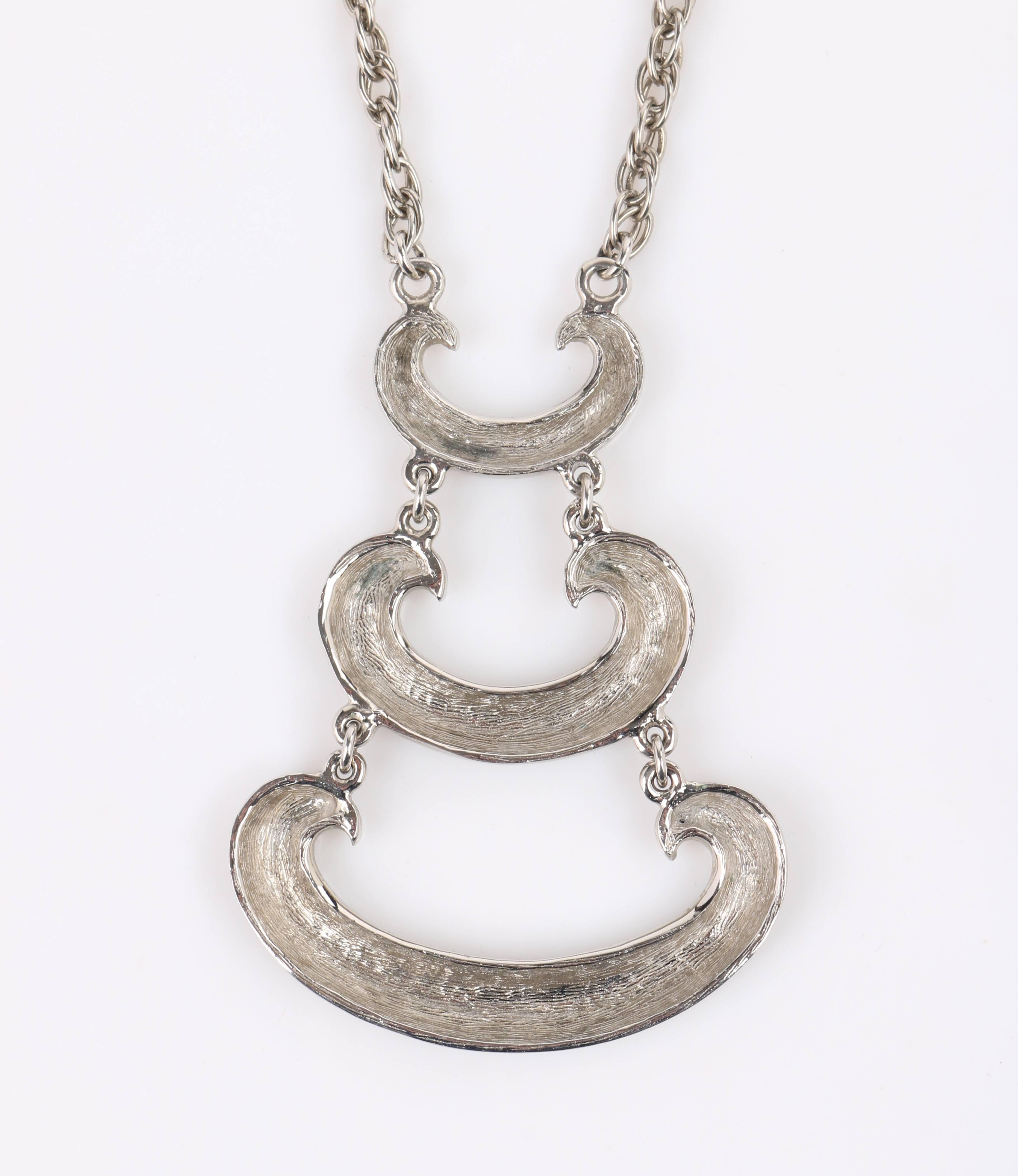 c.1960's Large Polished Silver Modernist Tiered Pendant Statement Necklace For Sale 2