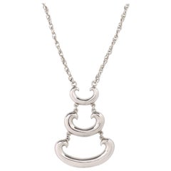 c.1960's Large Polished Silver Modernist Tiered Pendant Statement Necklace