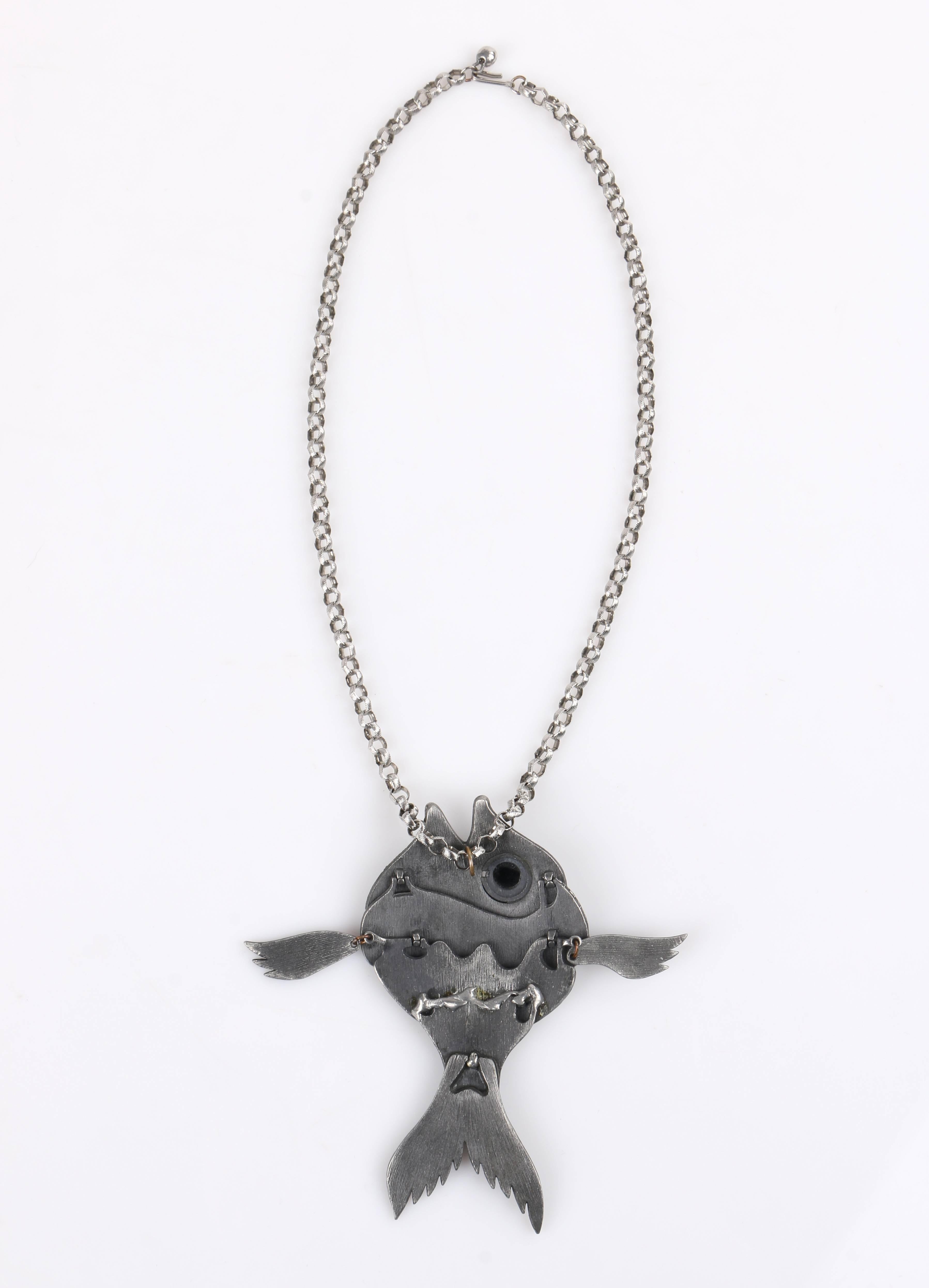 c.1960's Large Silver Articulated Fish Pendant Modernist Statement ...