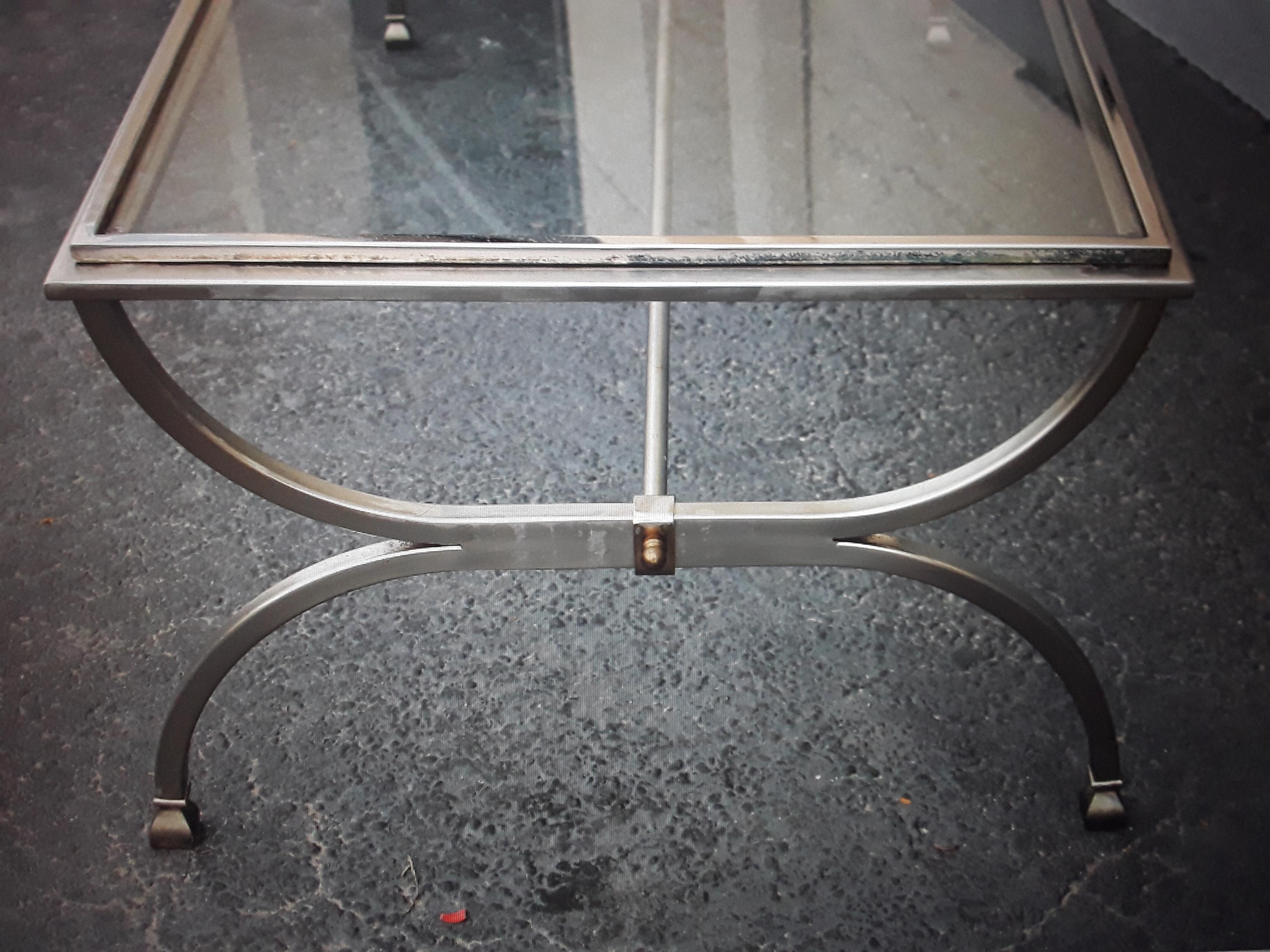 Metal c1960's Mid Century Modern Chrome/ Steel with Glass Coffee/ Cocktail Table For Sale