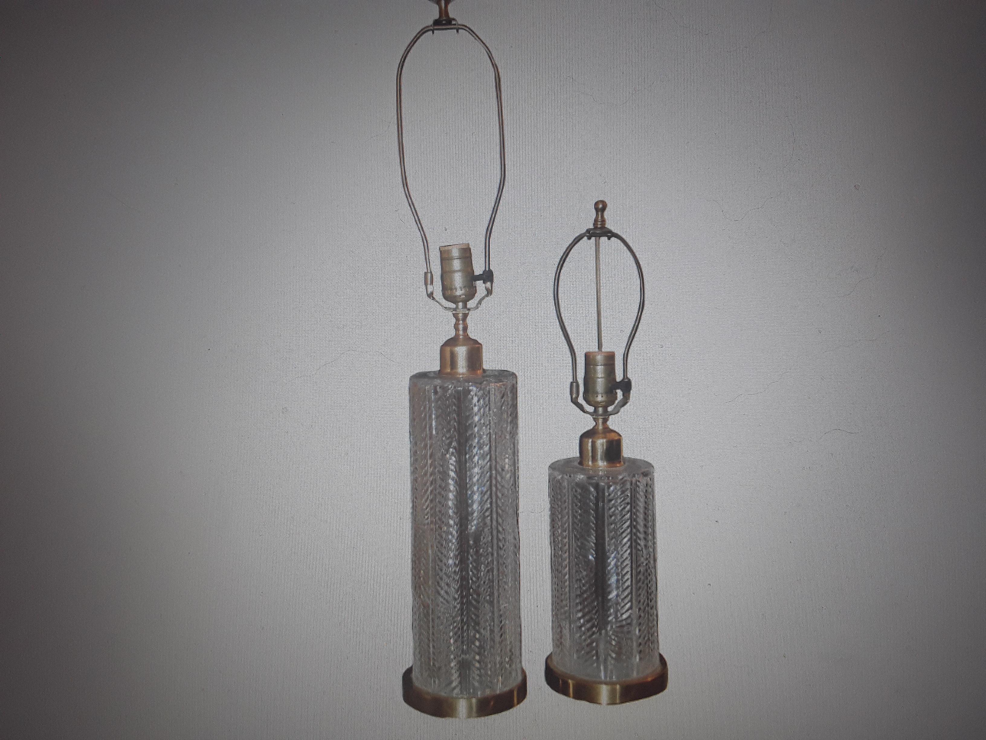 c1960s Mid Century Modern Waterford Crystal Herringbone Patern Table Lamps Set 2 For Sale 2