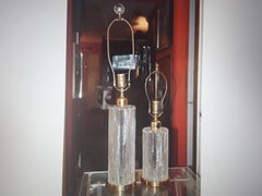 c1960s Mid Century Modern Waterford Crystal Herringbone Patern Table Lamps Set 2