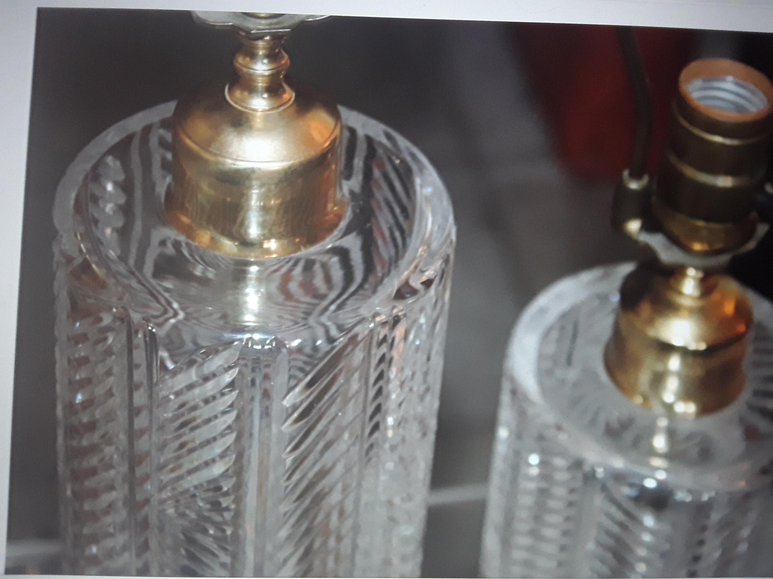 irlandais c1960s Mid Century Modern Waterford Crystal Herringbone Patern Lampes de table Set 2 en vente