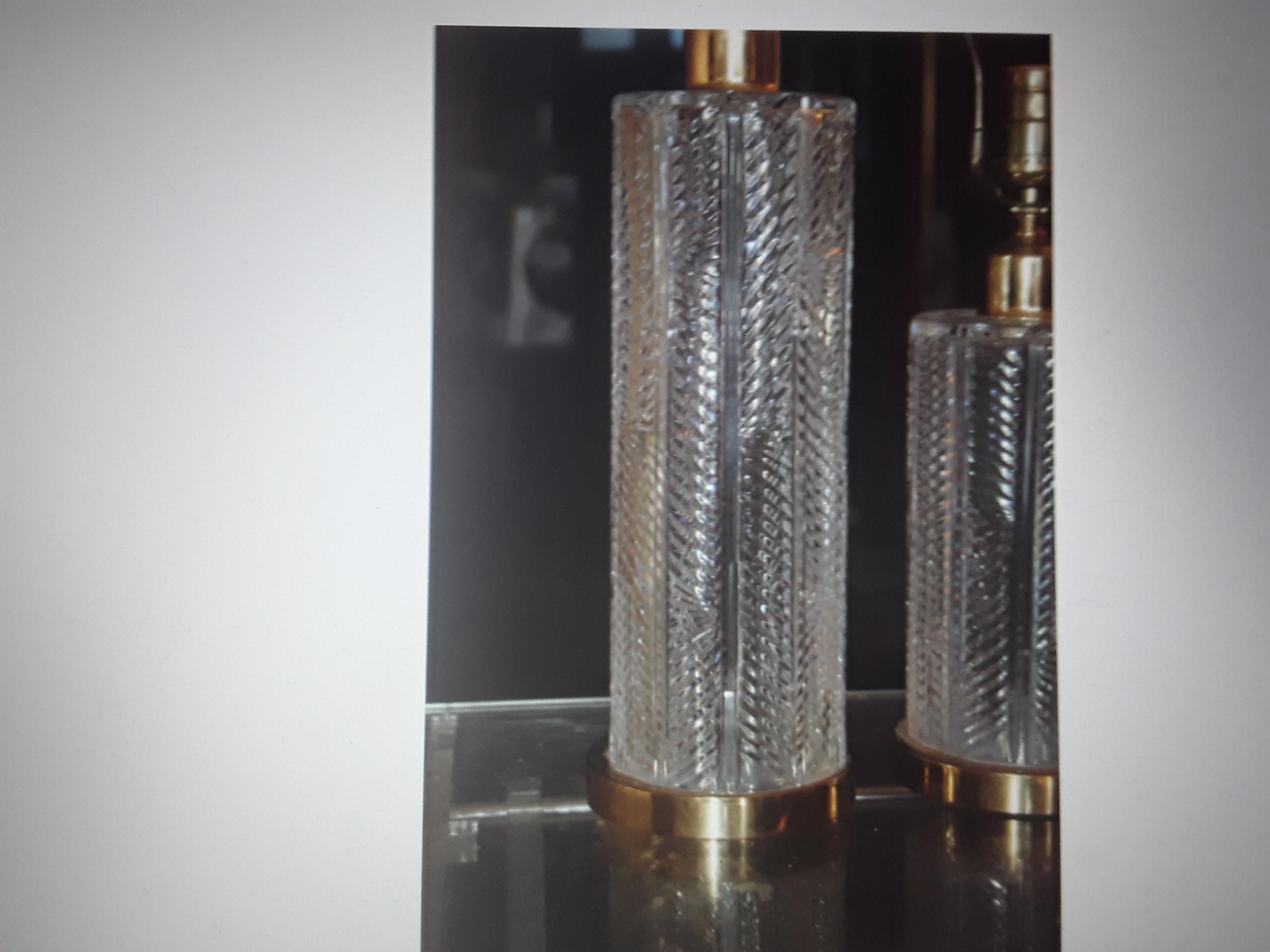 Milieu du XXe siècle c1960s Mid Century Modern Waterford Crystal Herringbone Patern Lampes de table Set 2 en vente