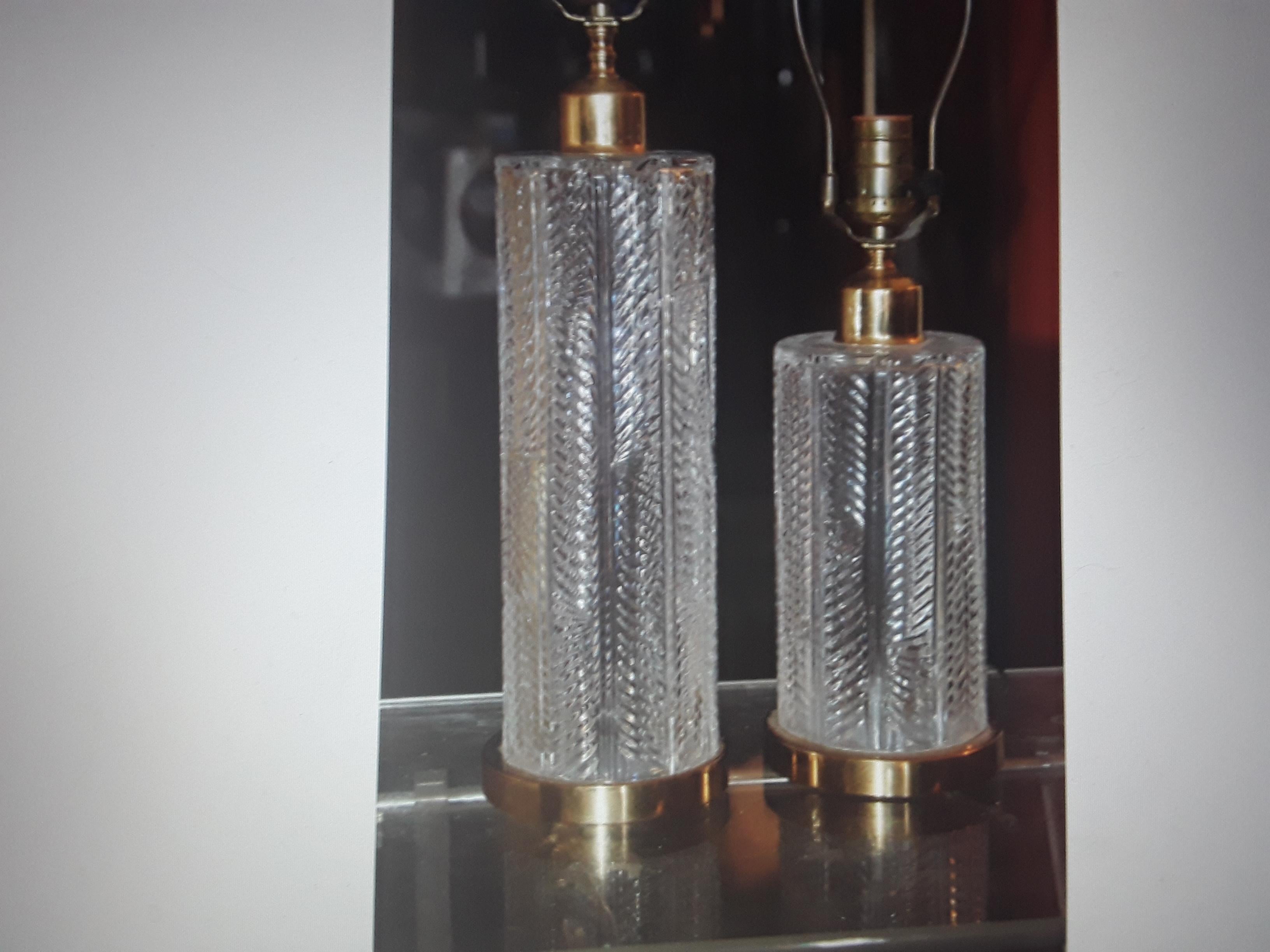 Mid-20th Century c1960s Mid Century Modern Waterford Crystal Herringbone Patern Table Lamps Set 2 For Sale