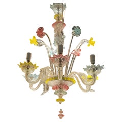 Vintage Handblown C1960s Four Branch Multicoloured Murano Chandelier