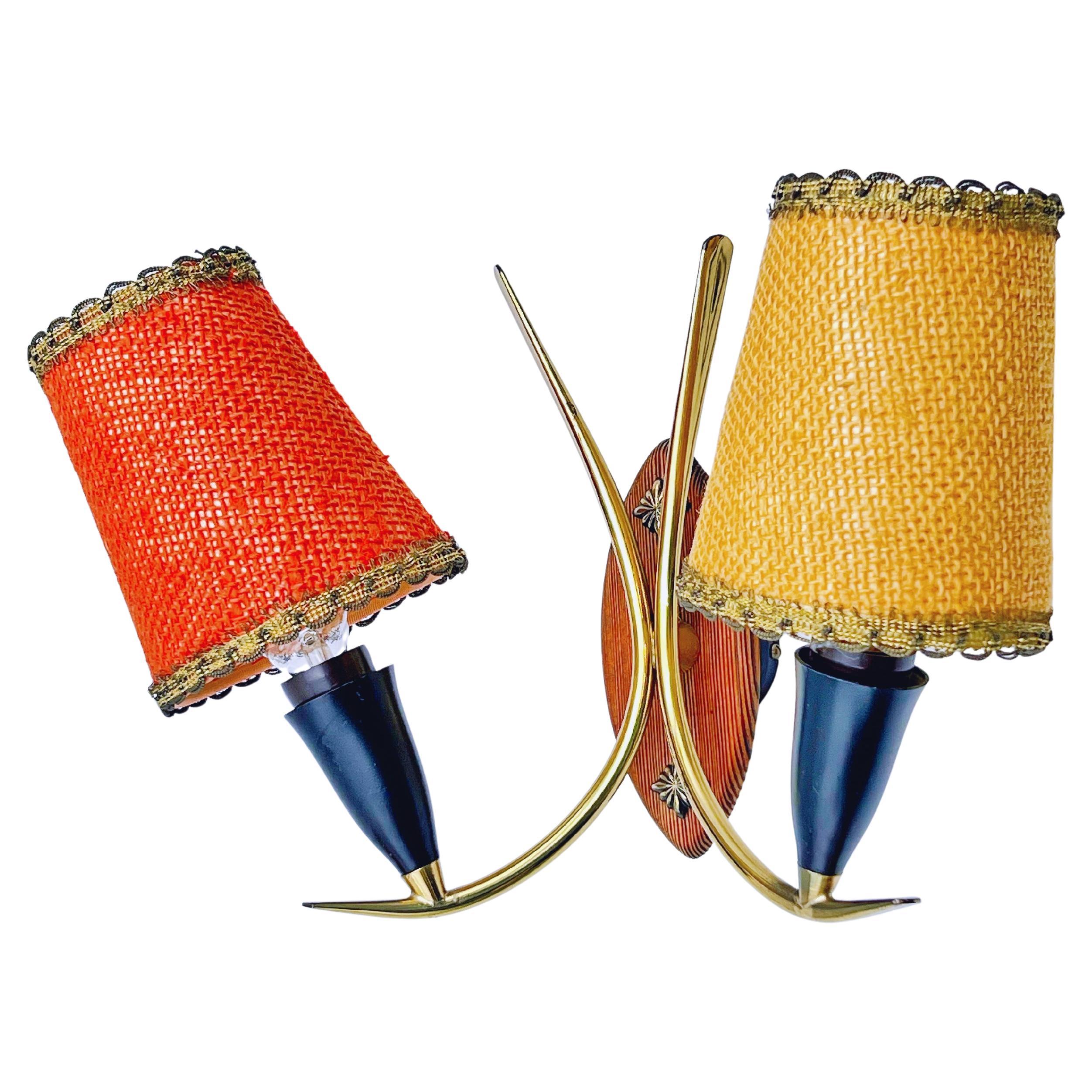 c.1960s Scandinavian Mid-Century Brass Wall Lamp/Sconce, Dual-Colored Shades
