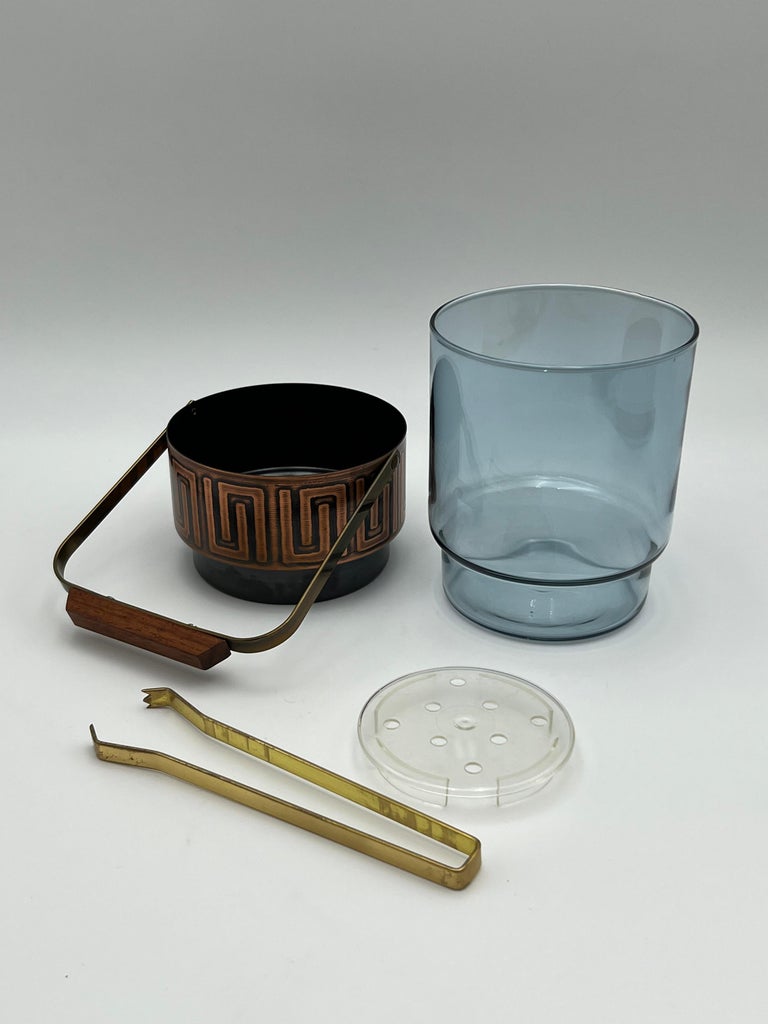 Seau à Glace Scandinave Vintage - Cuivre Et Verre Fumé - Déco