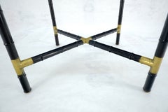 c1960's Unusual Faux Bamboo Brass & 47" Round Glass Top Dining Game Table