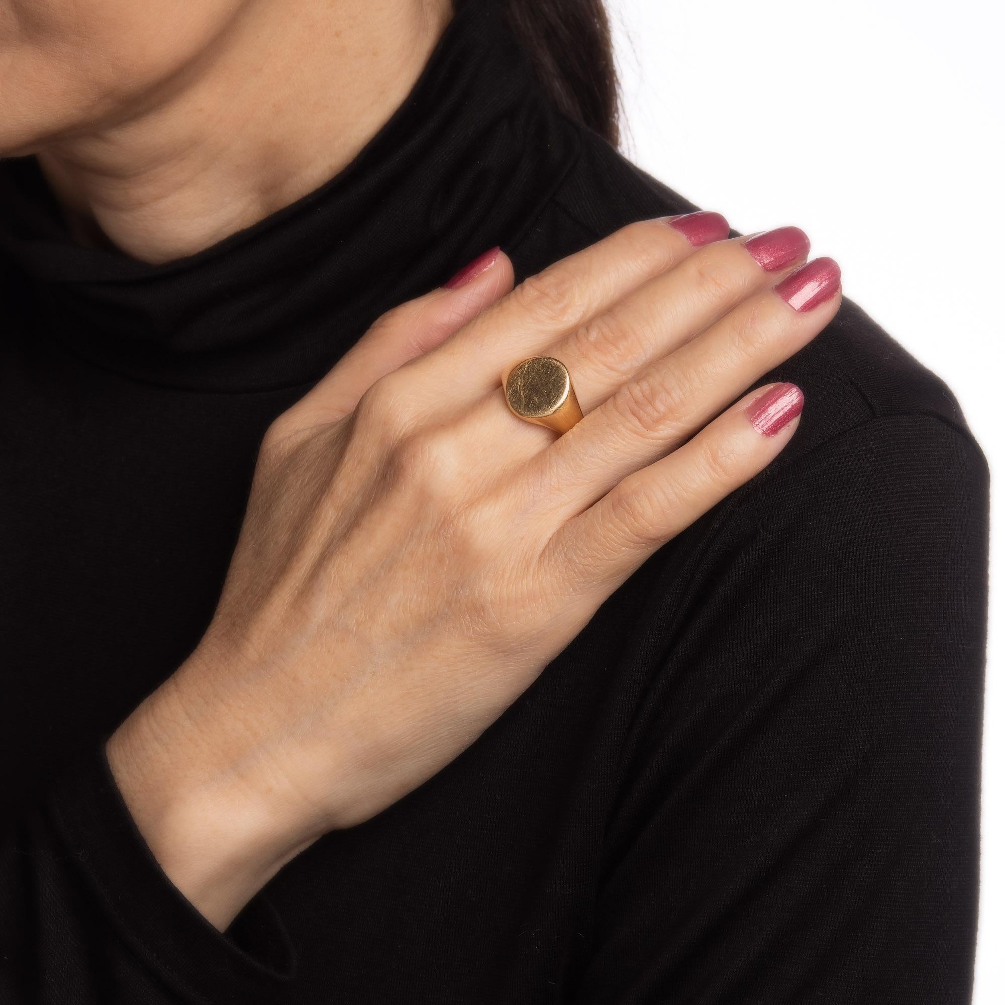 Modern circa 1962 Vintage Signet Ring 18k Yellow Gold Oval Mount English Hallmarks