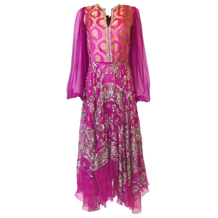 c1969 Thea Porter Couture Gold Brocade and Silver Metal Embroidered ...