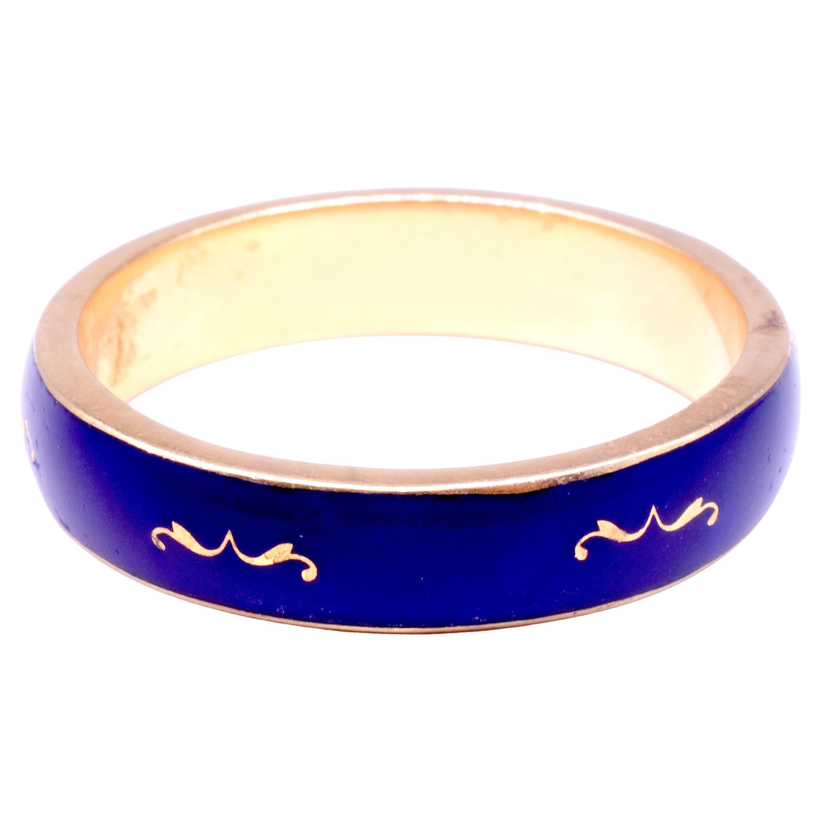 C1970 18K Blue Guilloche Enamel Band Ring sz 8