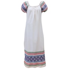 C.1970 Boho Maxi Smock Dress With Colorful Design