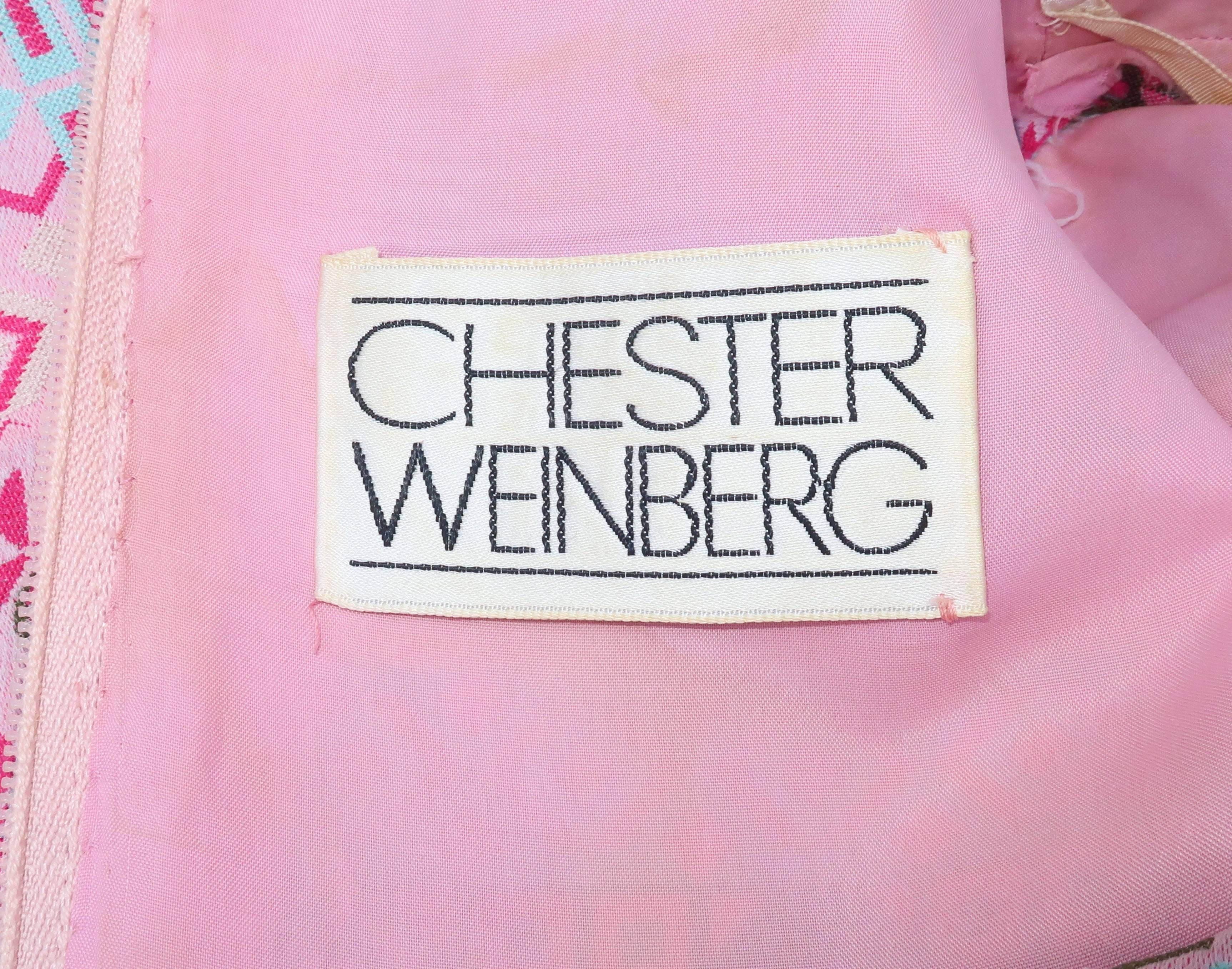 C.1970 Chester Weinberg Graphic Pink Brocade Dress 7