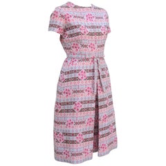 C.1970 Chester Weinberg Graphic Pink Brocade Dress