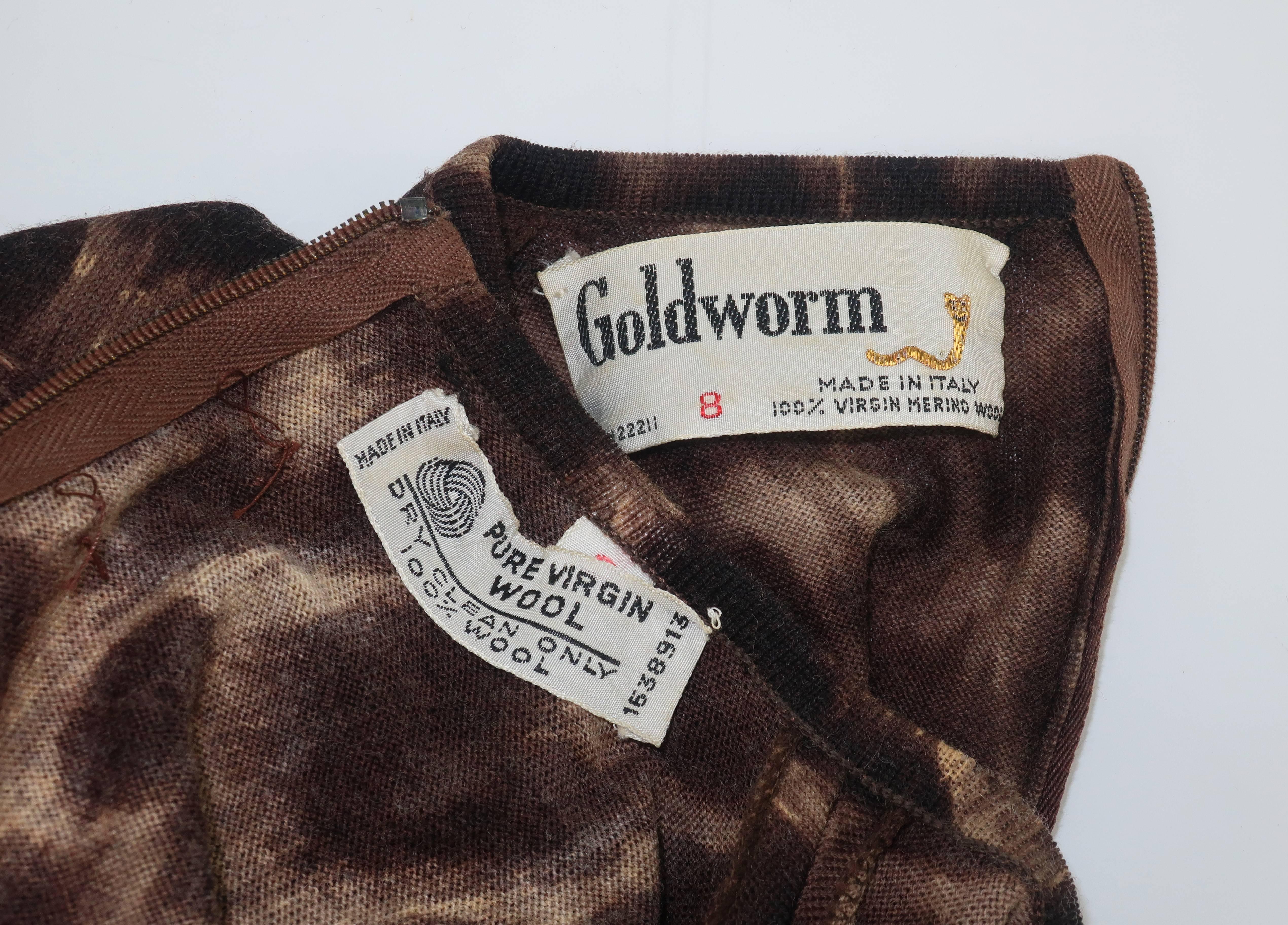 C.1970 Goldworm Animal Print Wool Knit Dress & Scarf Ensemble 6