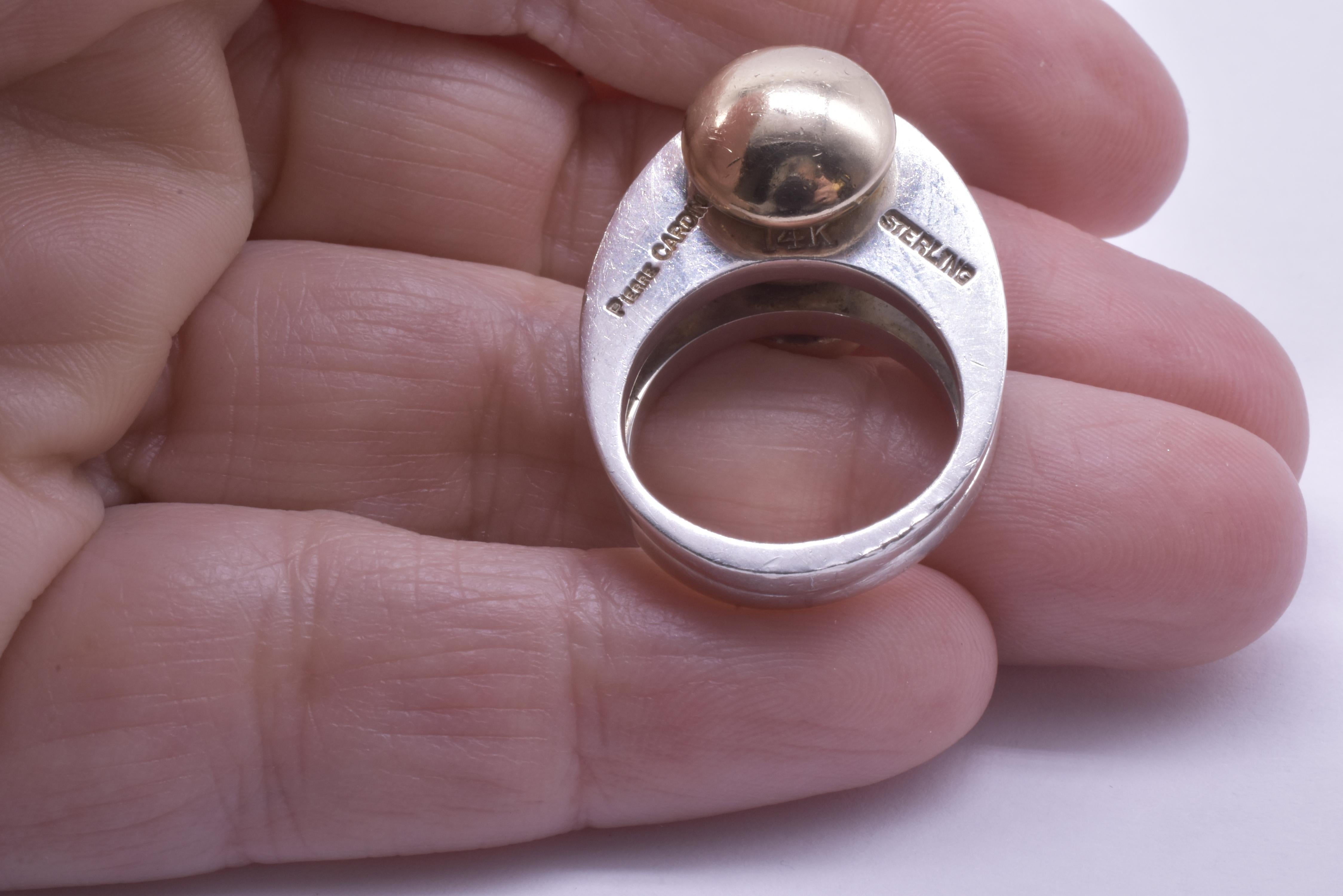 C 1970 Pierre Cardin 14k and Sterling Silver Modernist Circle Ring 5