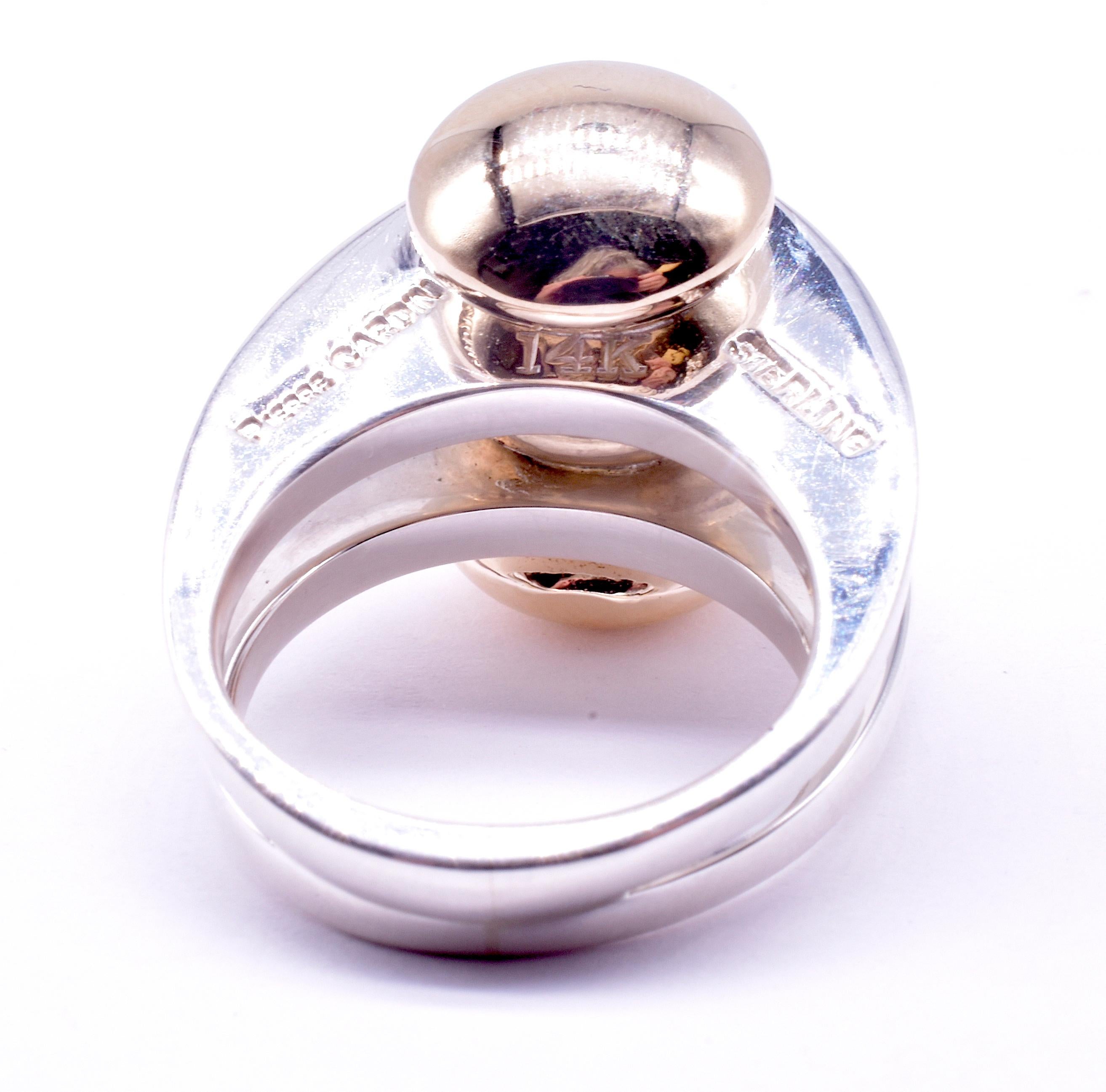 Women's or Men's C 1970 Pierre Cardin 14k and Sterling Silver Modernist Circle Ring