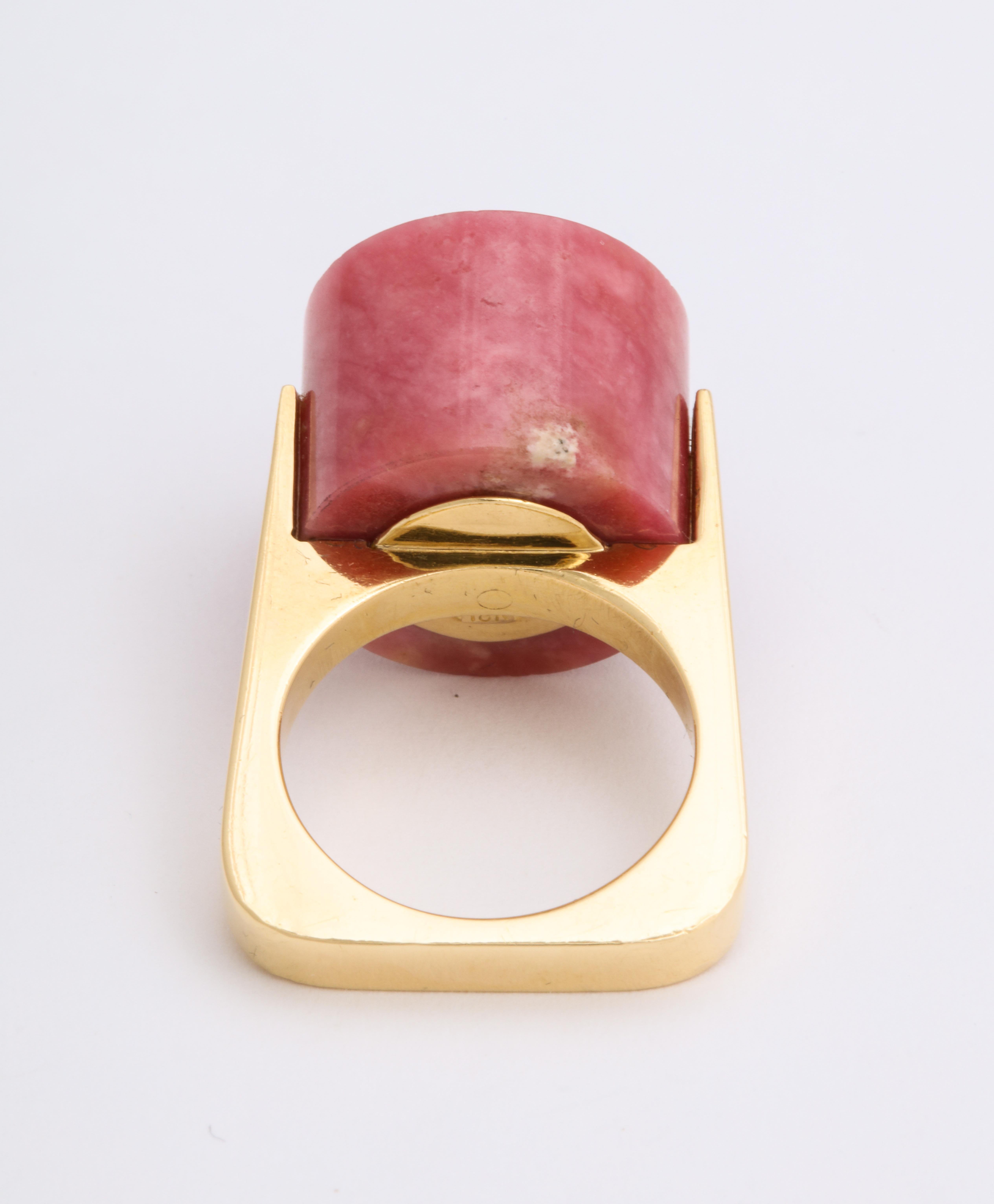 Modern Rhodonite and Diamond 18 Karat Gold Postmodern Ring, circa 1970