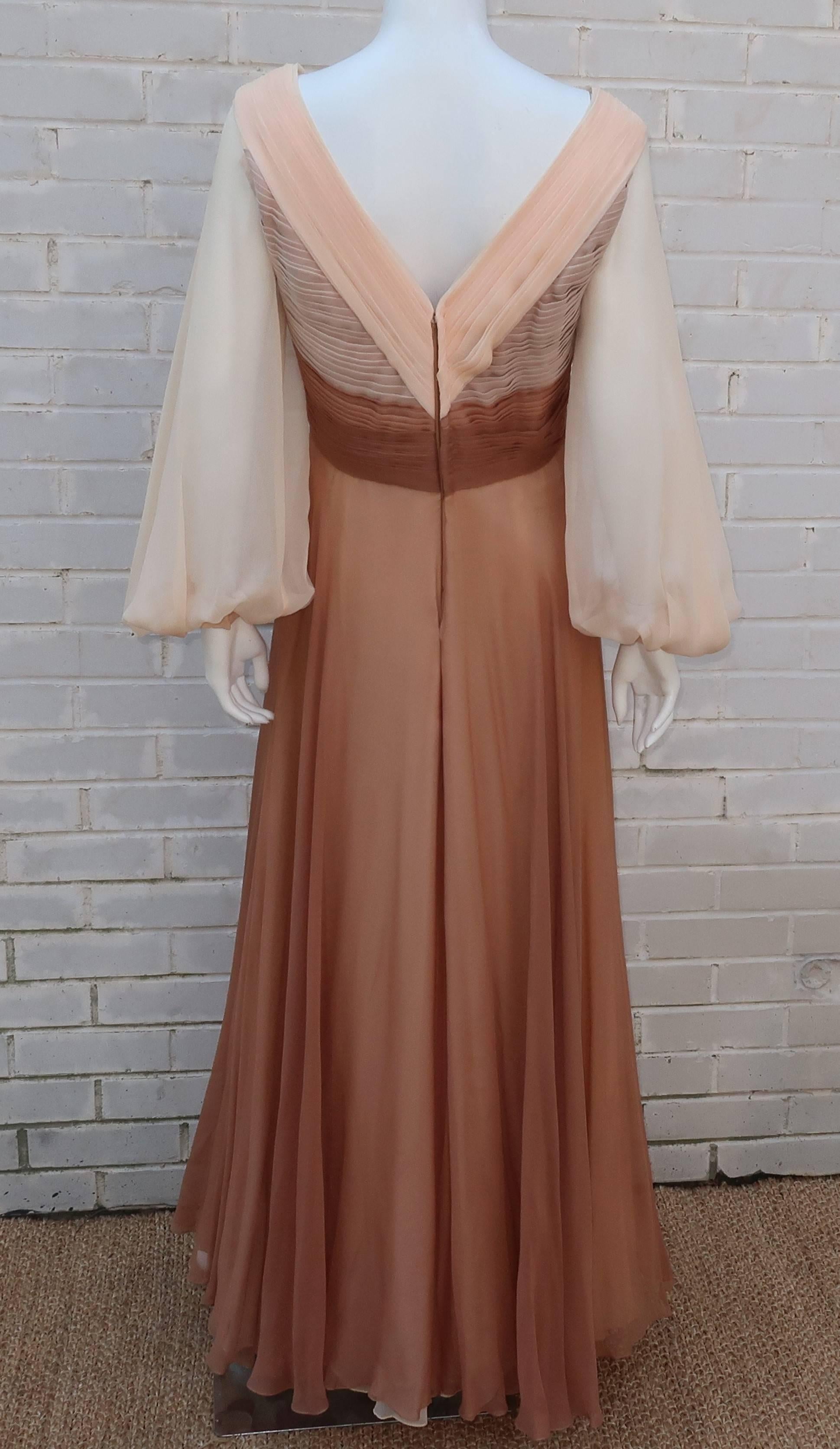 C.1970 Richilene Silk Chiffon Goddess Evening Dress 5