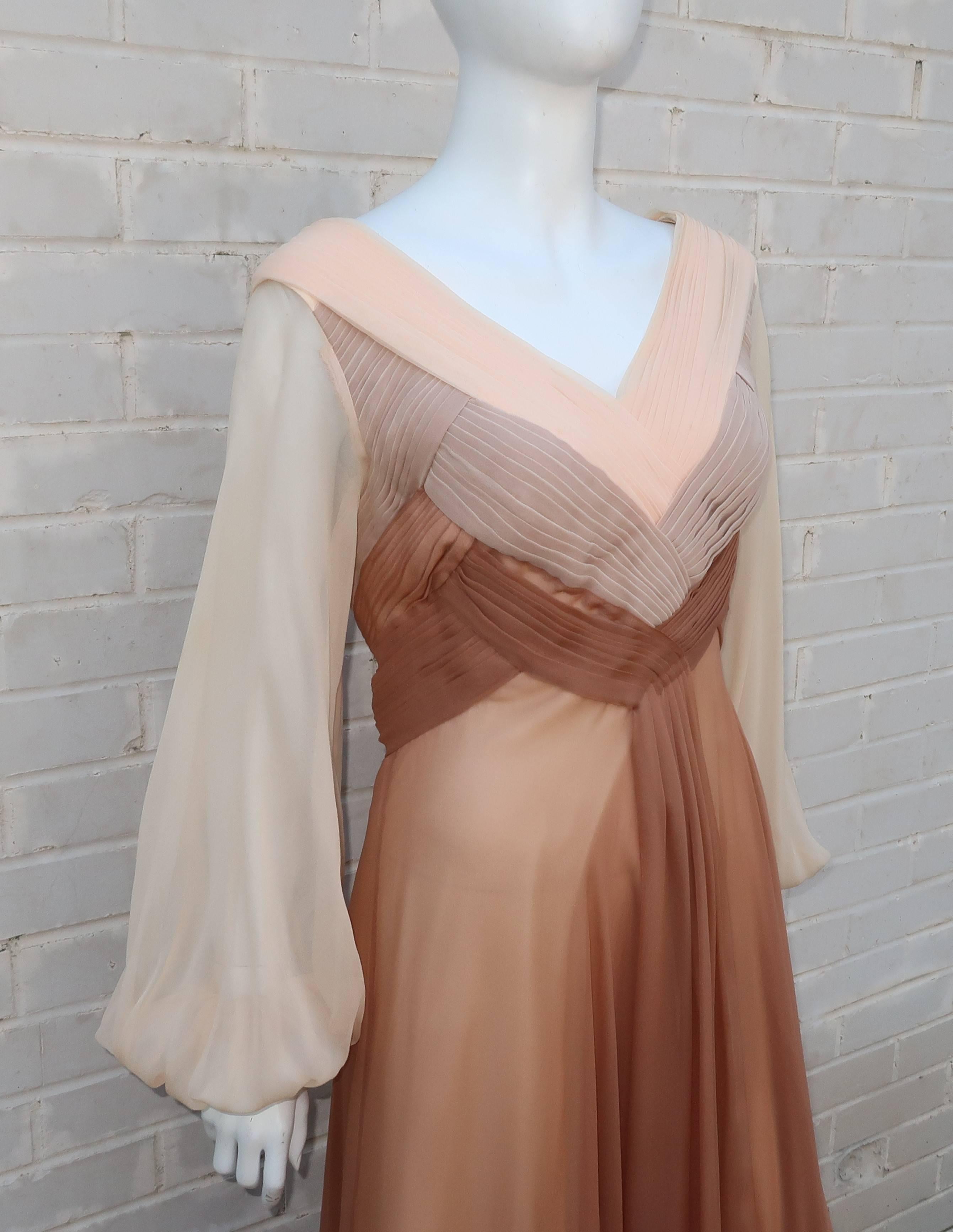 Women's C.1970 Richilene Silk Chiffon Goddess Evening Dress