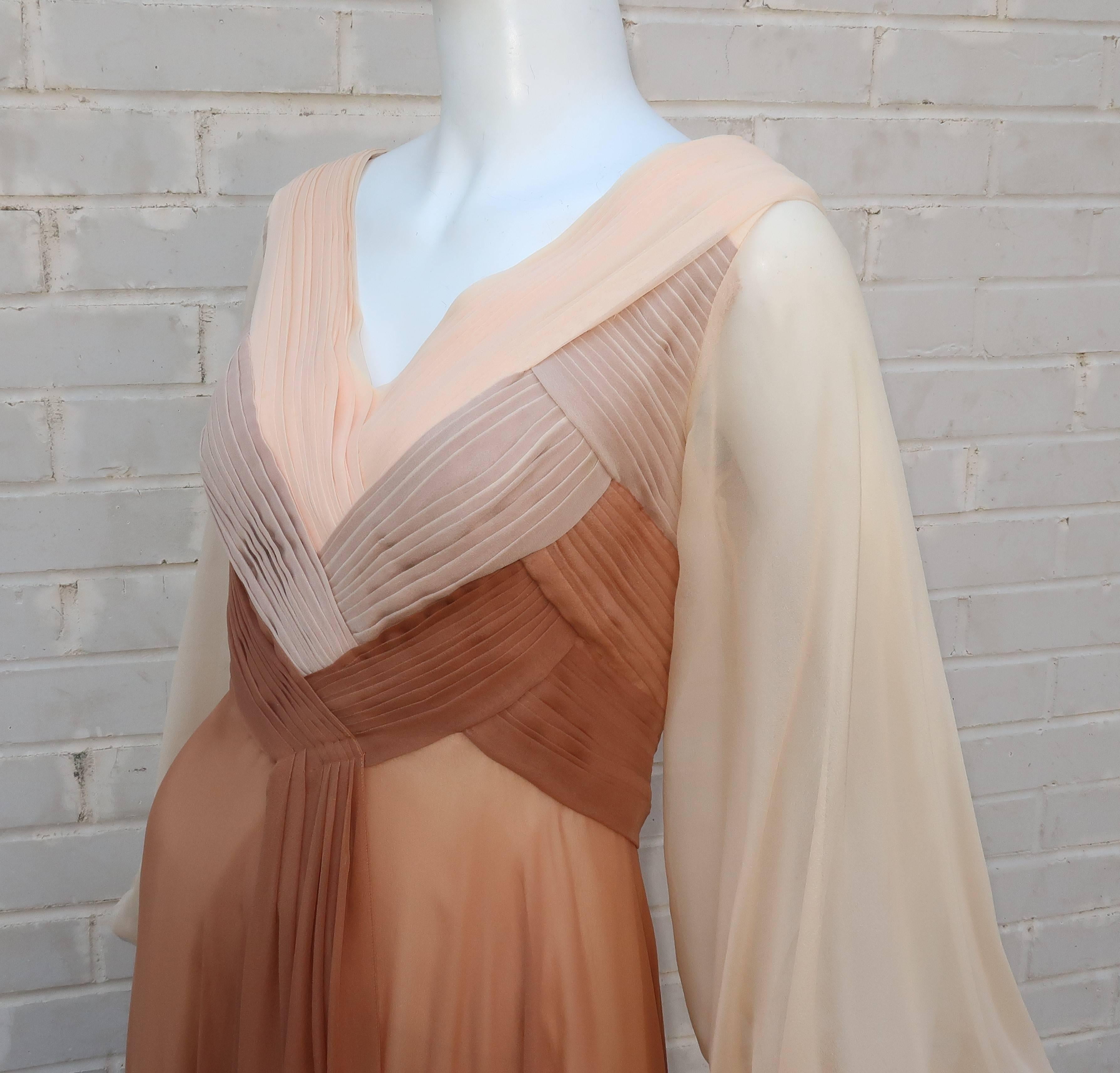 C.1970 Richilene Silk Chiffon Goddess Evening Dress 4