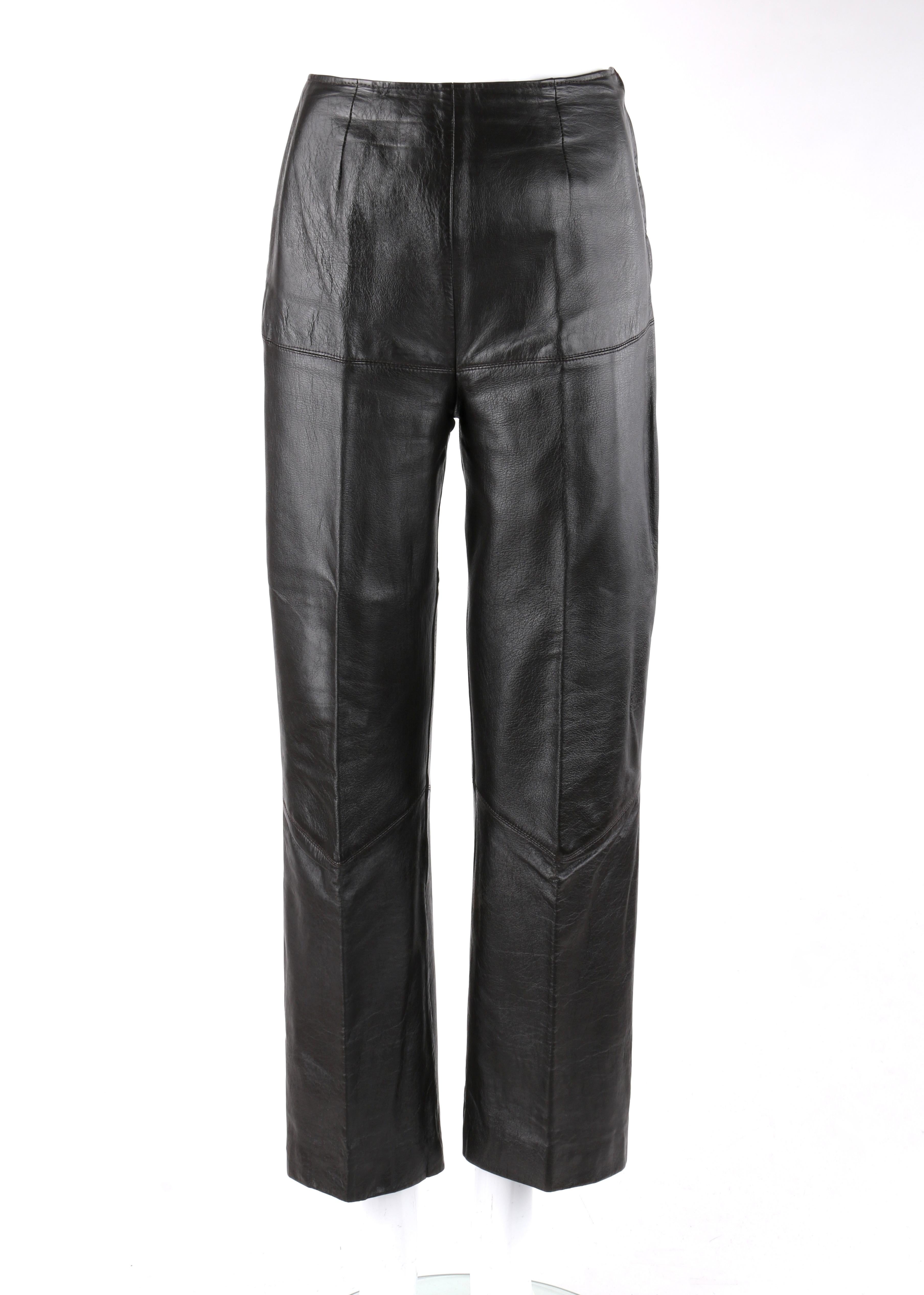 Black c.1970's 2 Piece Brown Leather Raccoon Fur Sleeve Jacket Pants Suit Set For Sale
