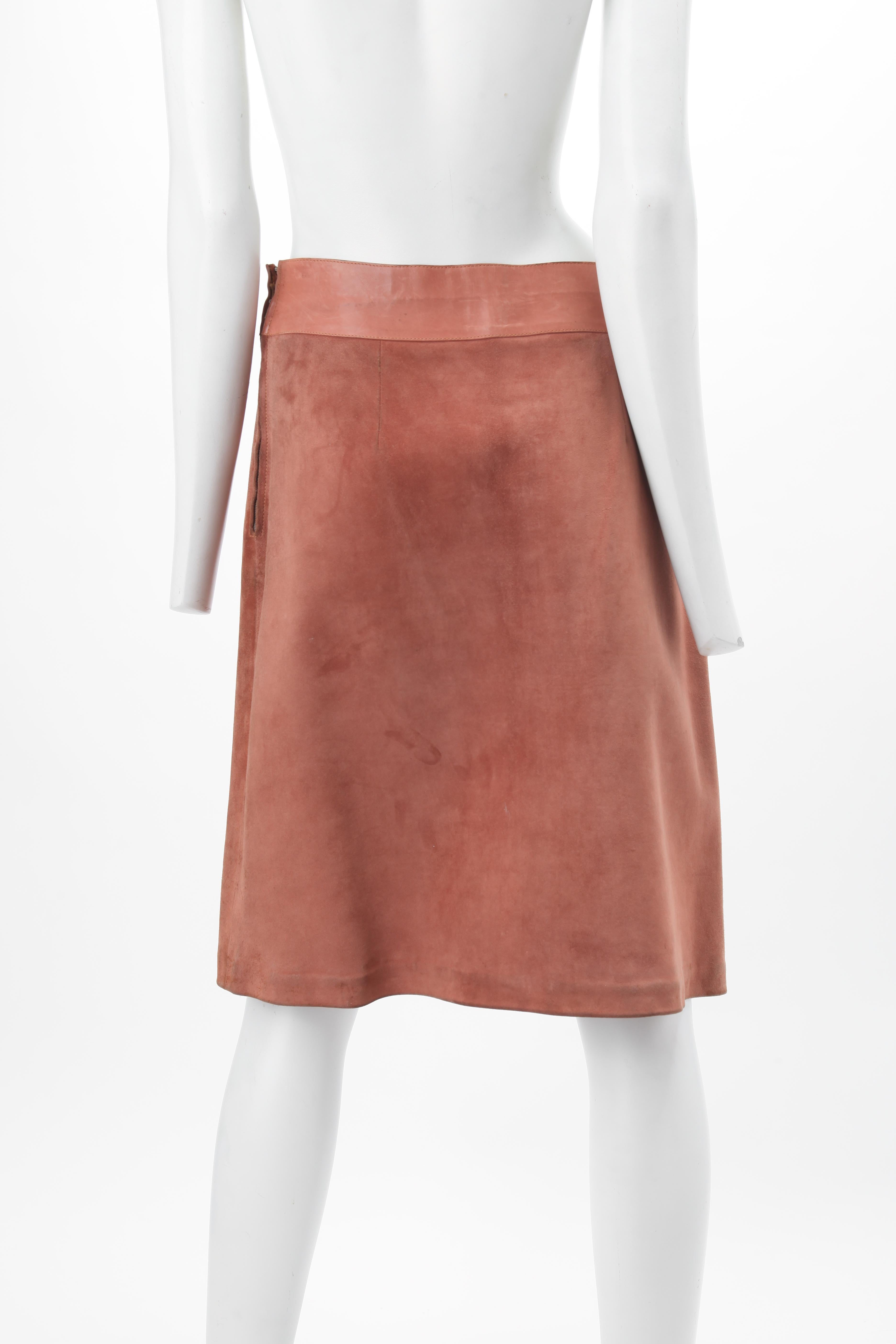 Women's or Men's c.1970s Archival GUCCI Camel Suede A-Line Skirt For Sale