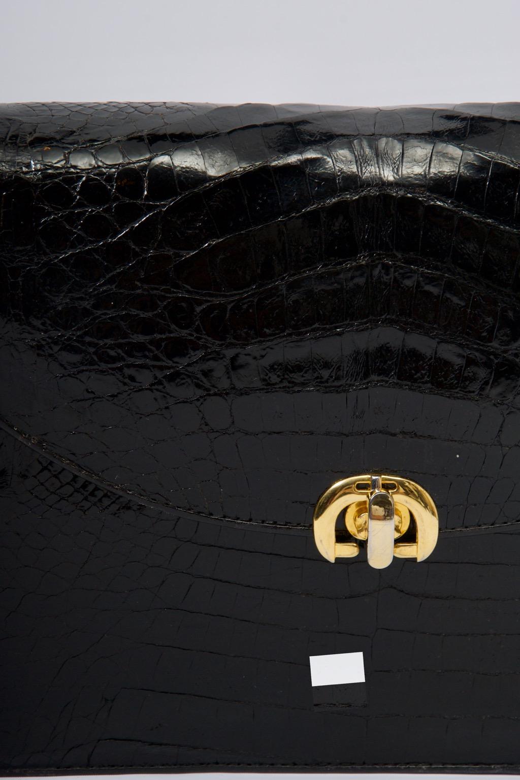 c.1970s Black Croc Convertible Shoulder Bag In Good Condition In Alford, MA