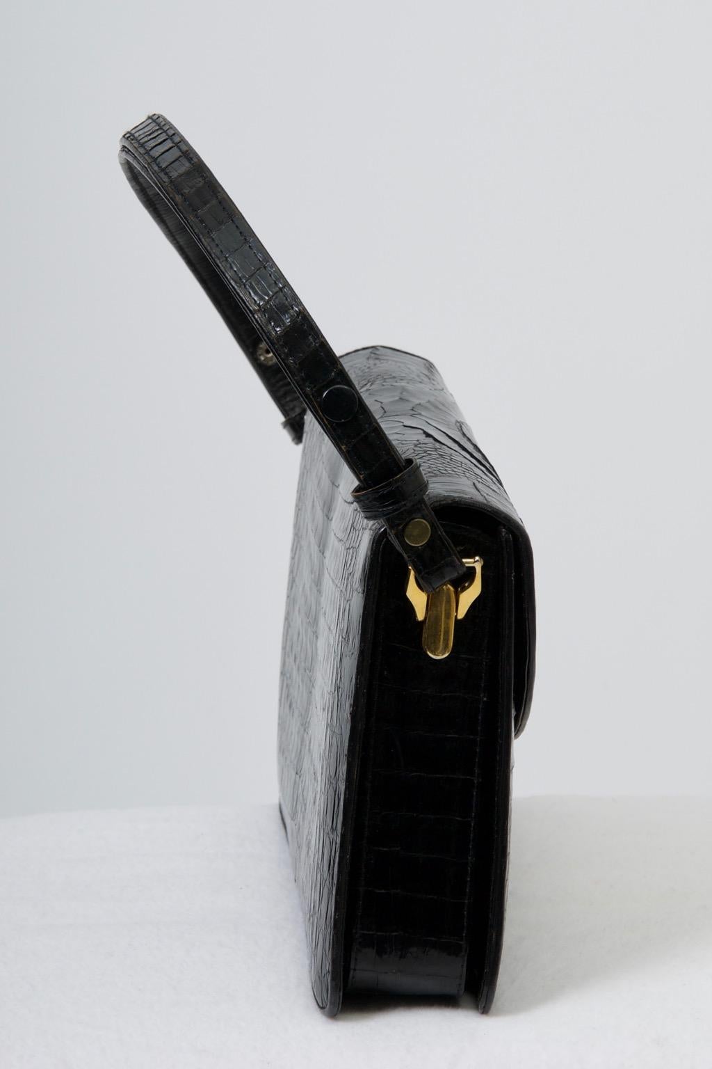 c.1970s Black Croc Convertible Shoulder Bag For Sale 1
