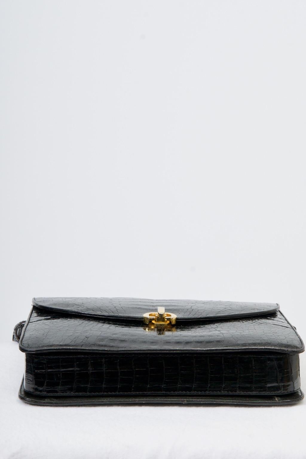 c.1970s Black Croc Convertible Shoulder Bag For Sale 2