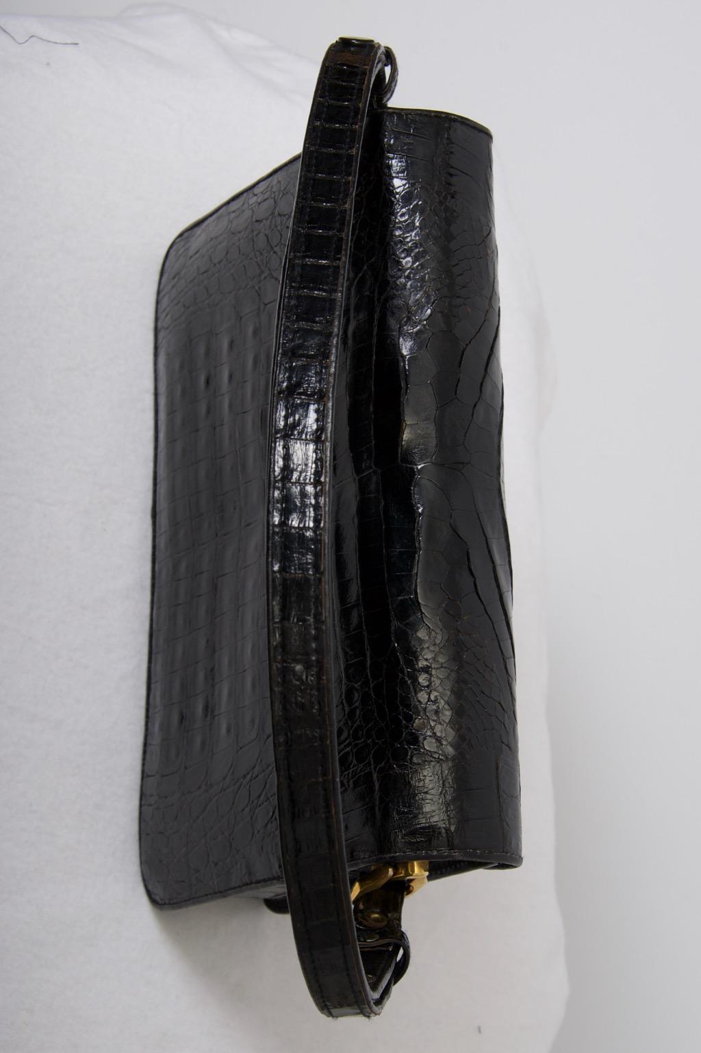 c.1970s Black Croc Convertible Shoulder Bag For Sale 4