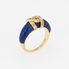 c1970s Cartier Double C Diamond Ring Lapis Lazuli 6,75 Band Fine Signed Jewelry