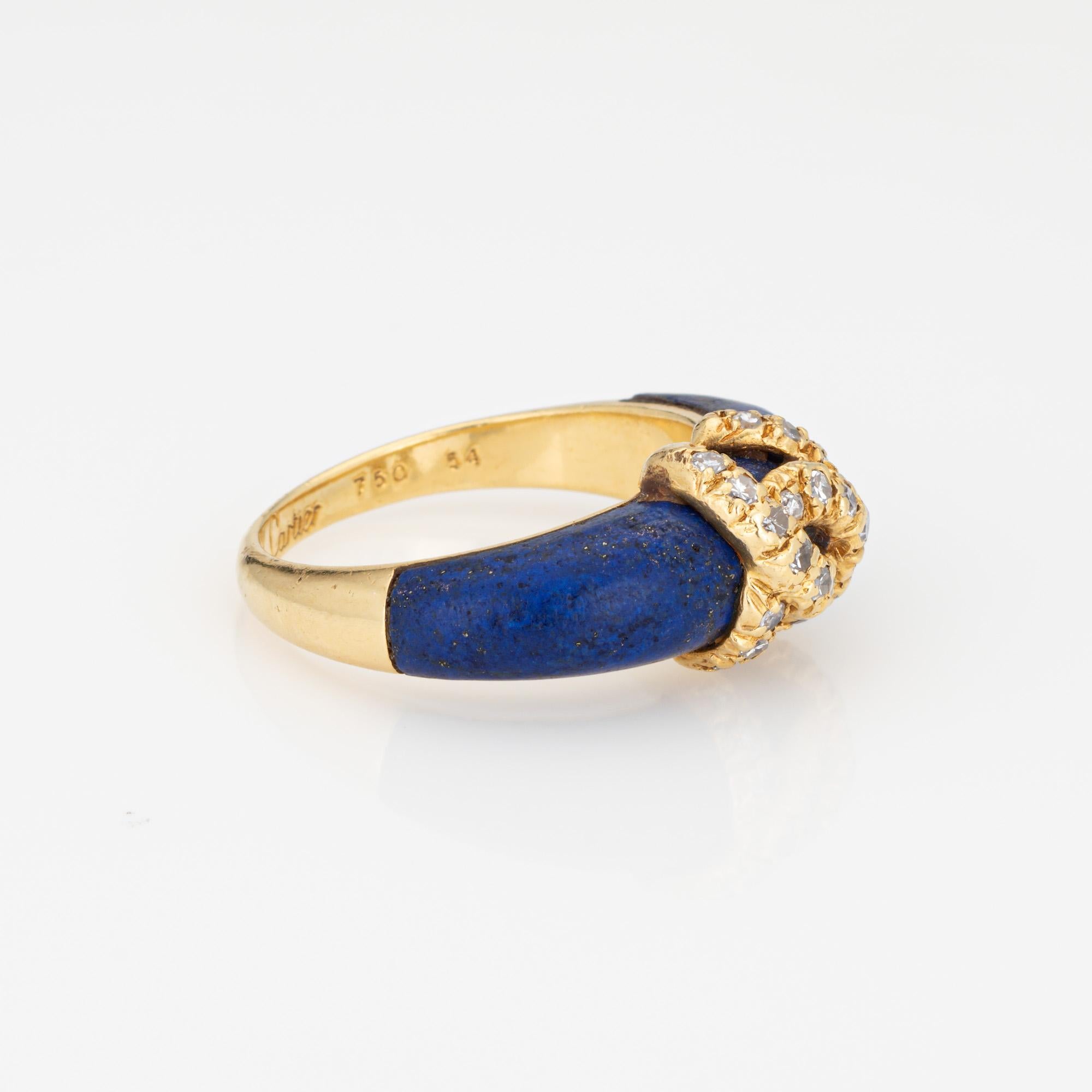 Modern c1970s Cartier Double C Diamond Ring Lapis Lazuli 6.75 Band Fine Signed Jewelry