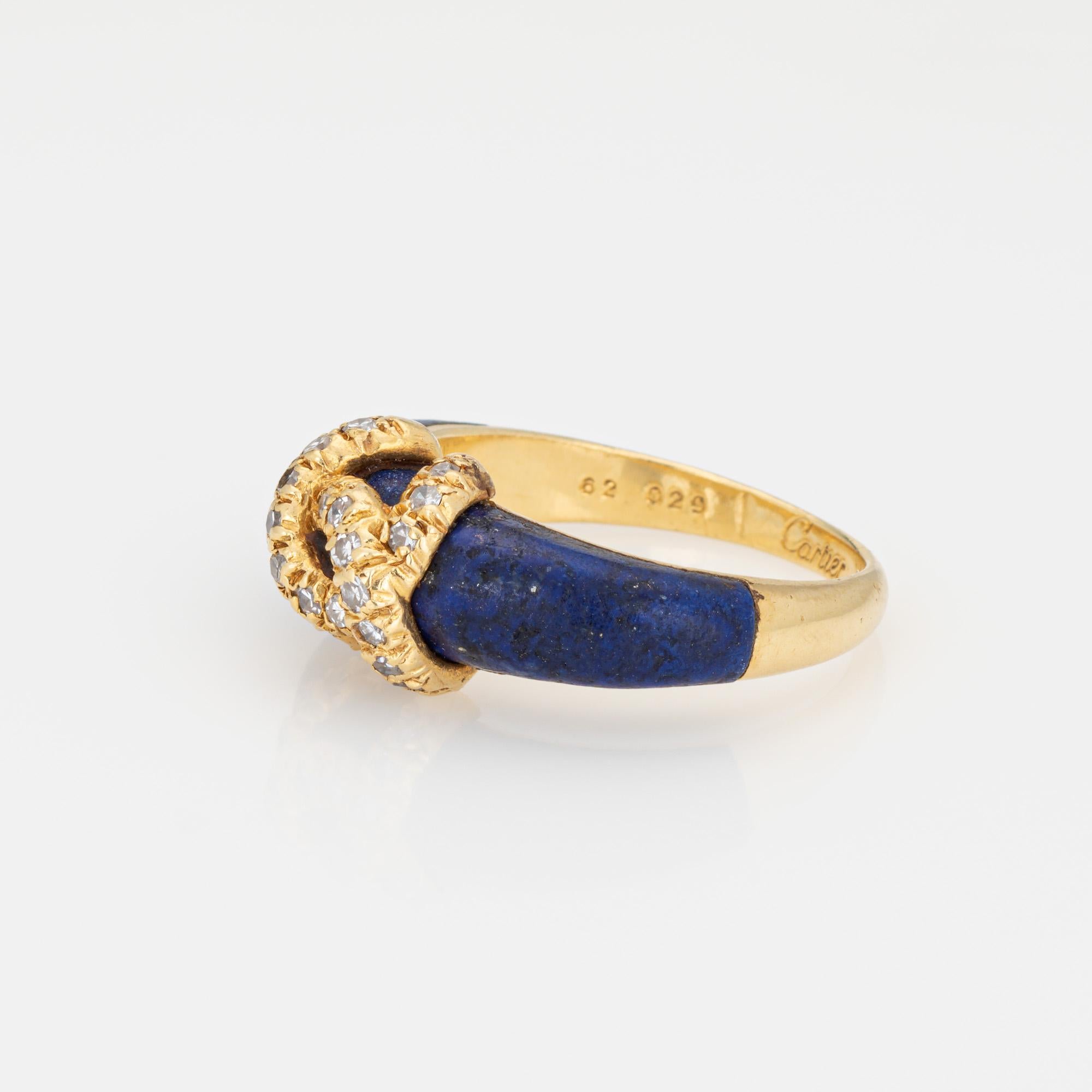Round Cut c1970s Cartier Double C Diamond Ring Lapis Lazuli 6.75 Band Fine Signed Jewelry